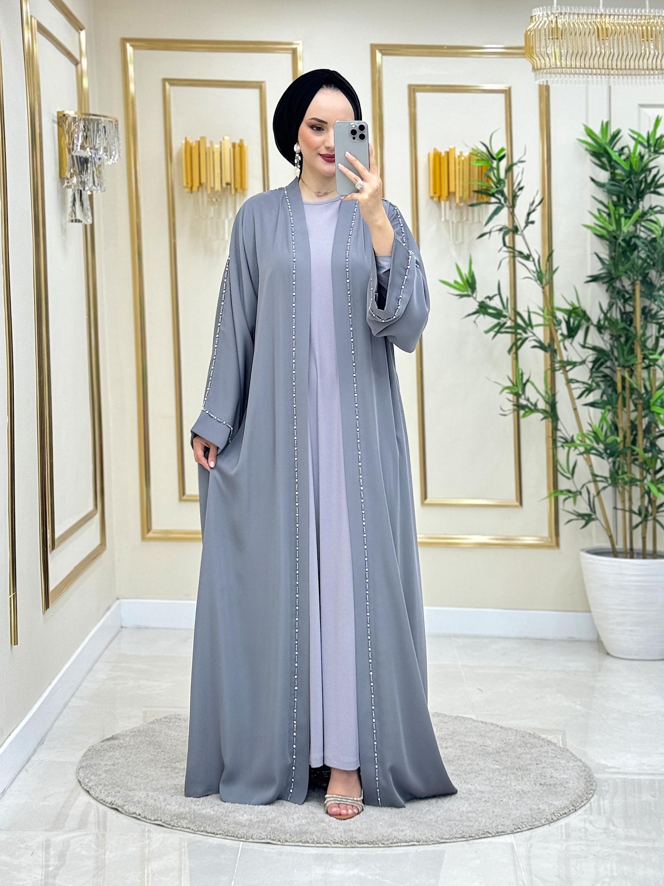 Su Yolu Abaya Takım Gri