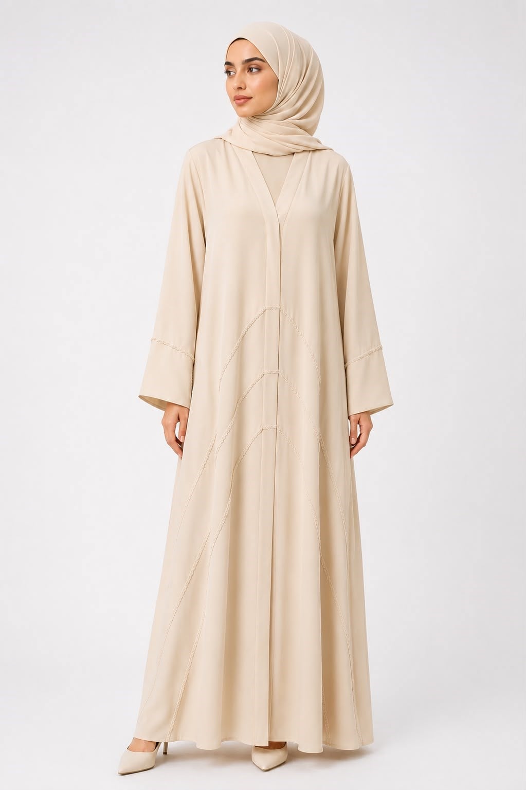 Zarif Dokunuş Özel Dokuma El İşlemeli Abaya – Krem