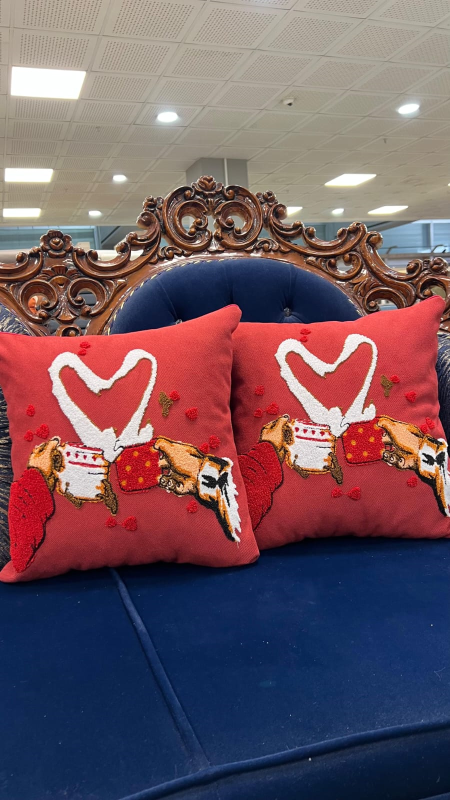 GoveformASK2026 Aşk Temalı Punch İşlemeli 2li Kırlent Kılıfı 43x43 cm | Aşk Temalı Dekoratif Yastık Kılıfı