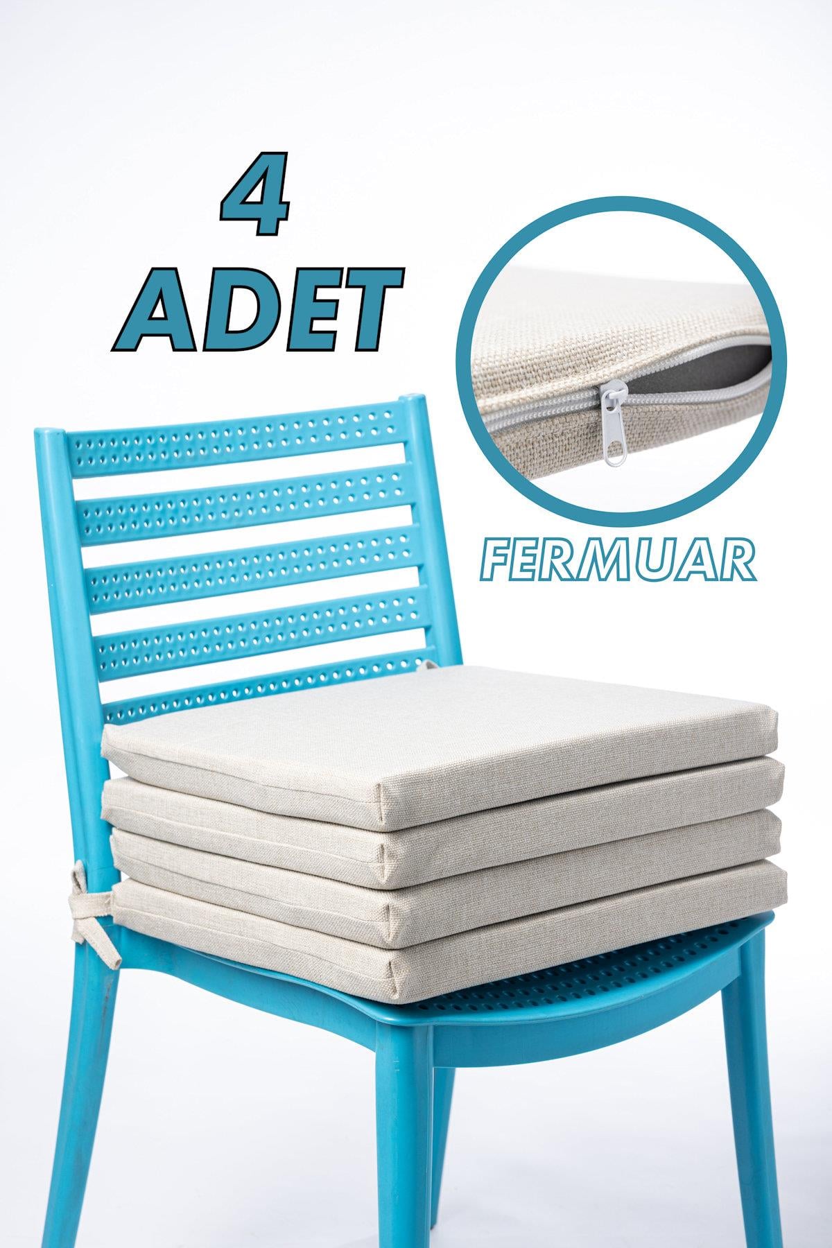 MHM2752-4 Bej4'lü Sandalye Minderi Fermuarlı Bağcıklı 22 dns Sünger Bej