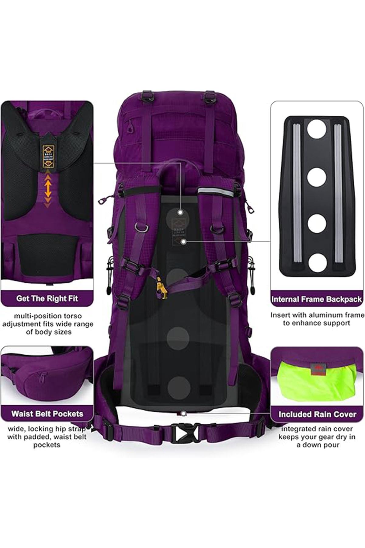 DSC8929 MorProfesyonel Outdoor Dağcılık, Kamp ve Yürüyüş Sırt Çantası (75+5  Litre) Mor 8929
