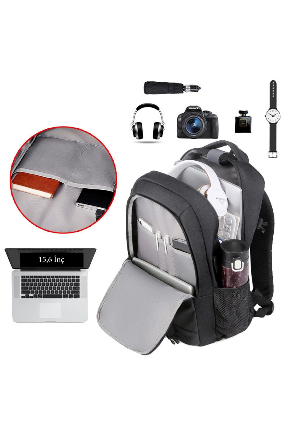 ES2219 SiyahŞık ve Klasik Tasarım Erkek Sırt Çantası - Laptop Bölmeli, USB Şarj Kablolu Siyah ES2219