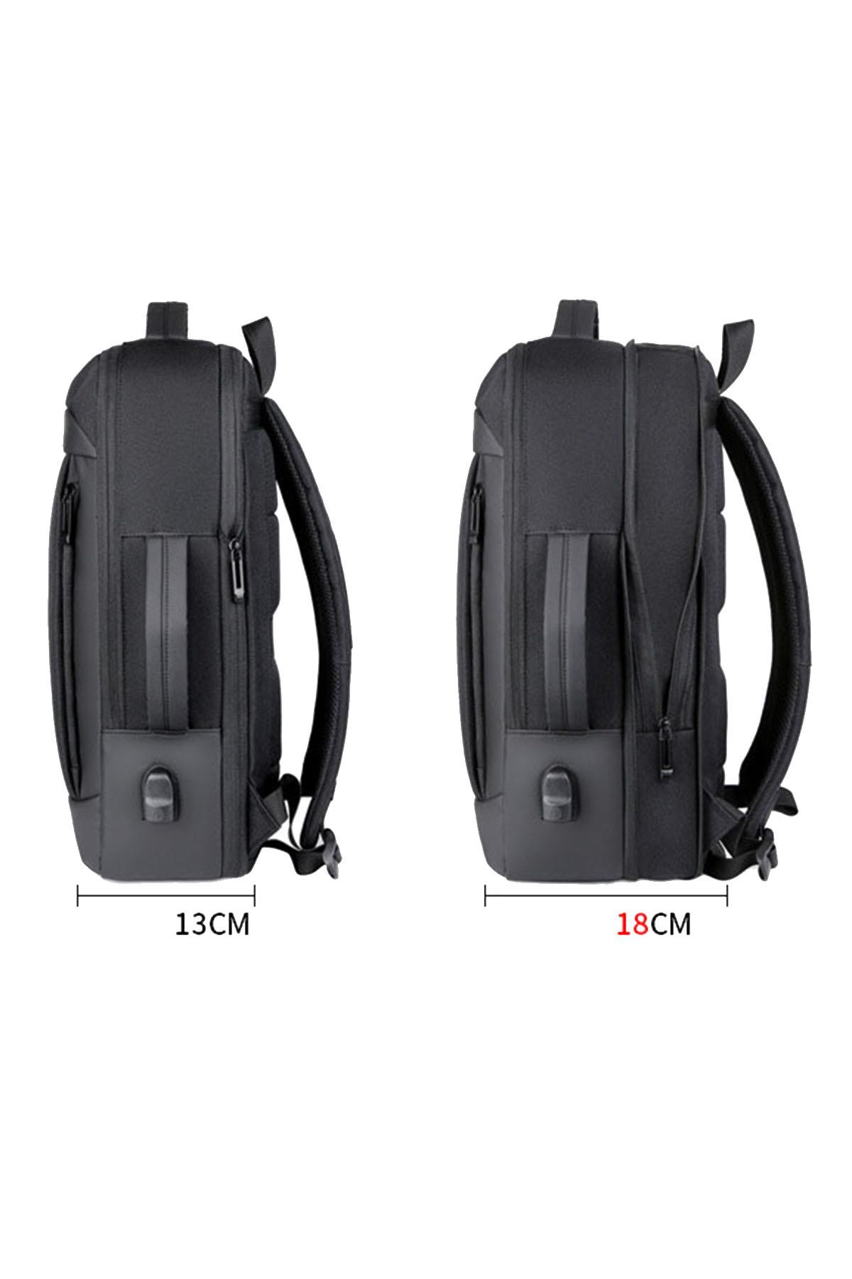 ES2218 SiyahŞık ve Klasik Tasarım Erkek Sırt Çantası - Laptop Bölmeli, USB Şarj Kablolu Siyah ES2218