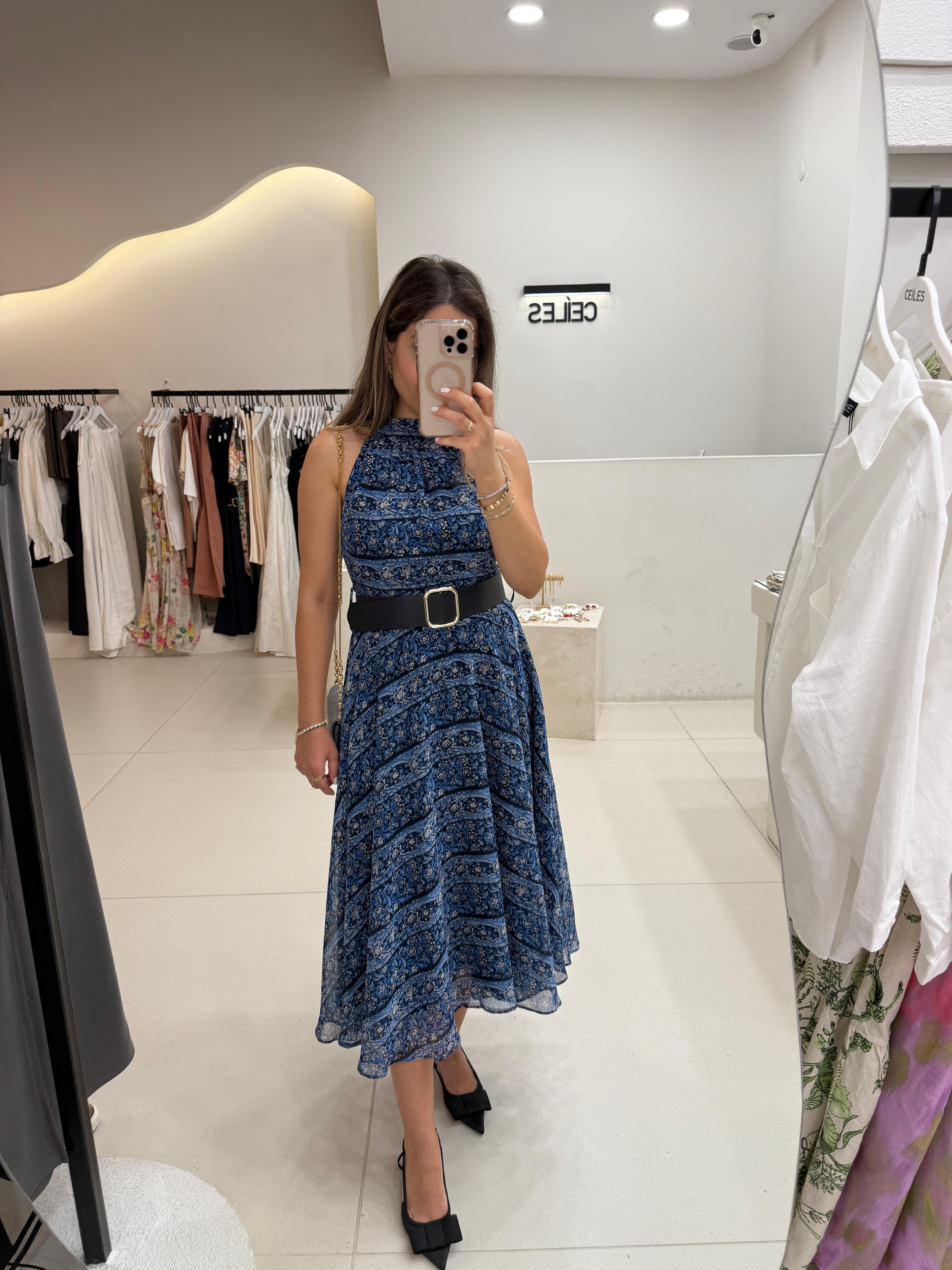 Kemerli Midiboy Şifon Elbise 