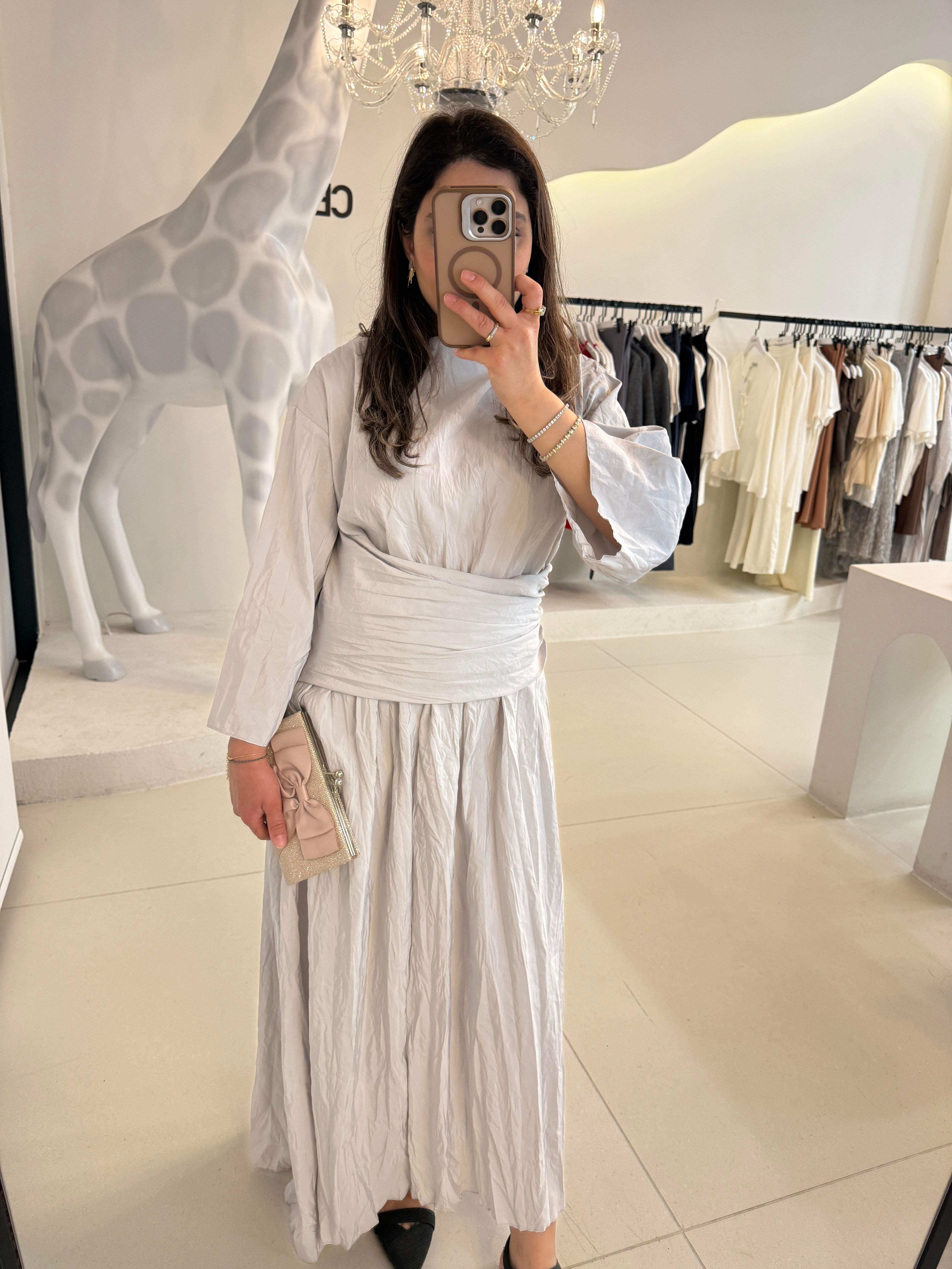 Kraşlı Kumaş Drapeli Elbise