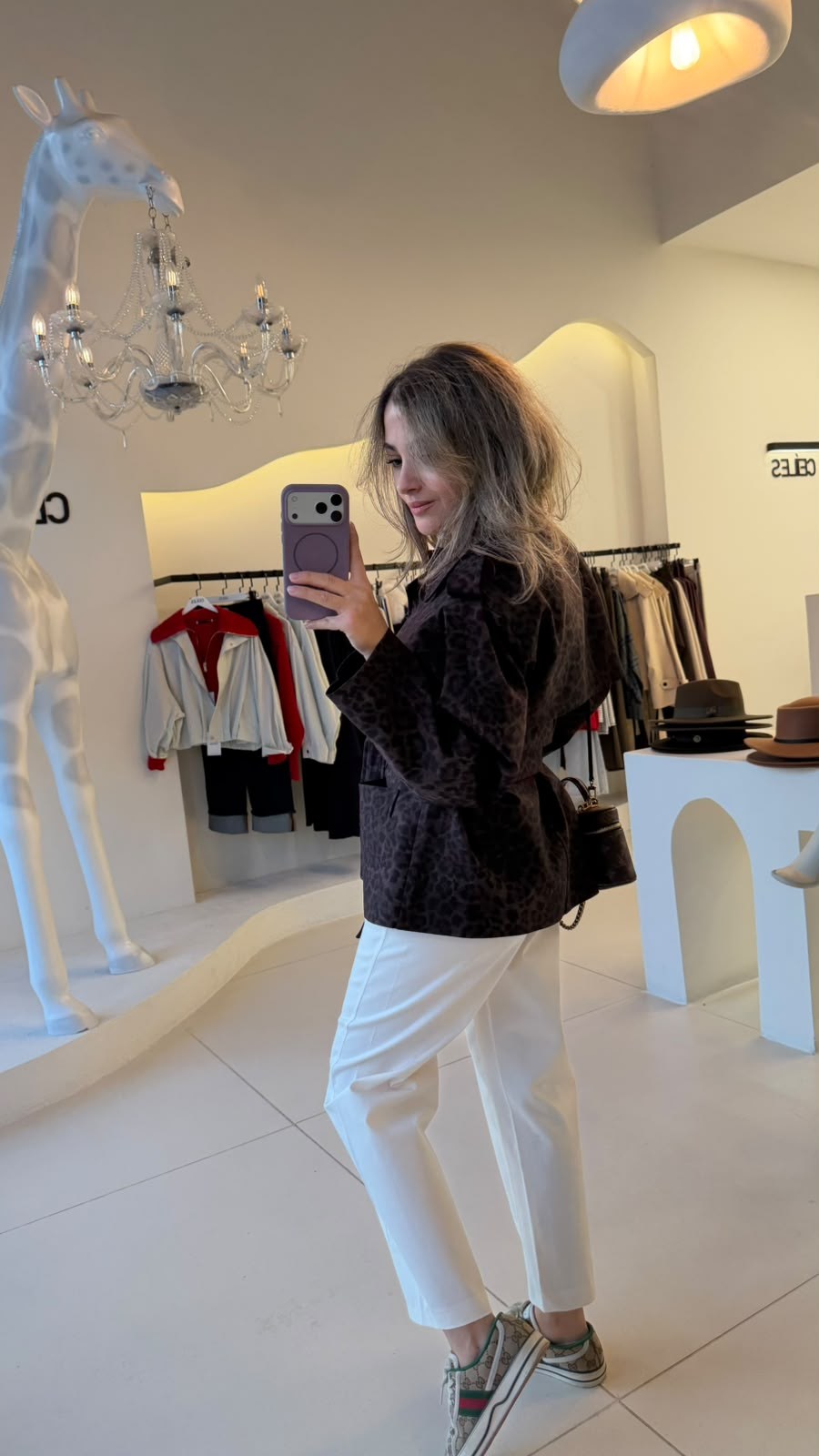 Leopar Desenli Çift Kemerli Ceket