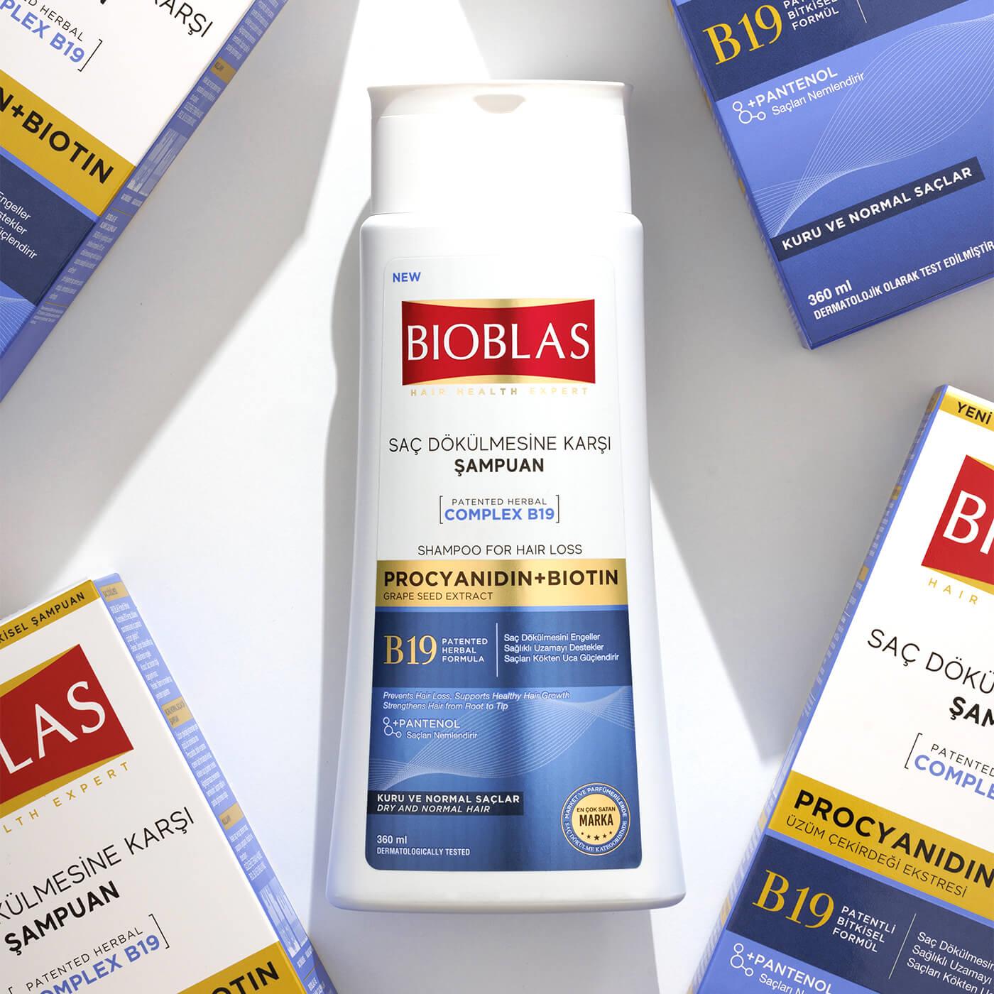 BIOBLAS Saç Dökülmesine Karşı Procyanıdın+Bıotın Üzüm Çekirdeği Ekstresi Şampuan Kuru ve Normal Saçlar İçin 360 ml