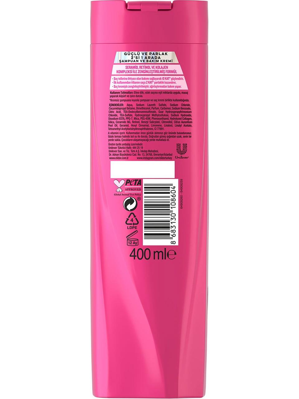 Elidor Güçlü ve Parlak 2'si 1 Arada Şampuan ve Bakım Kremi 400 ml
