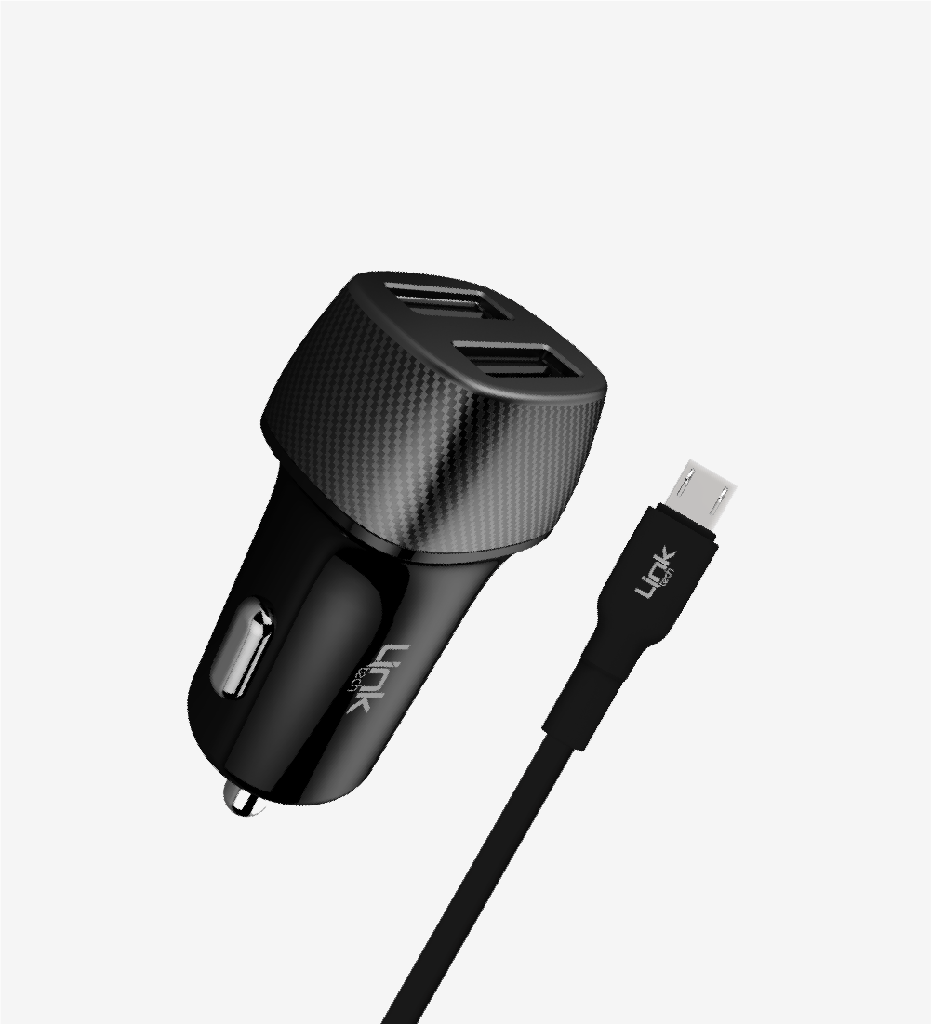 Link Tech C491 Safe Karbon Görünümlü Micro USB Kablolu 12W Araç Şarj Aleti