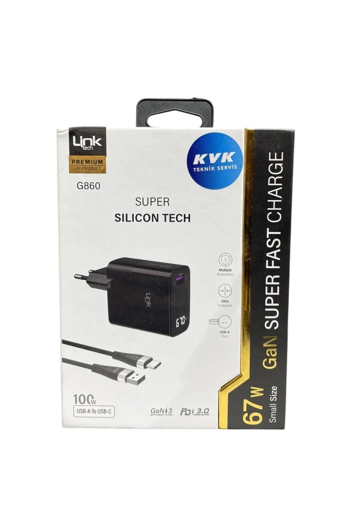 Link Tech G860 Premium USB-A'dan Tip-C'ye Kablolu 67W Süper SI GaN Adaptörü