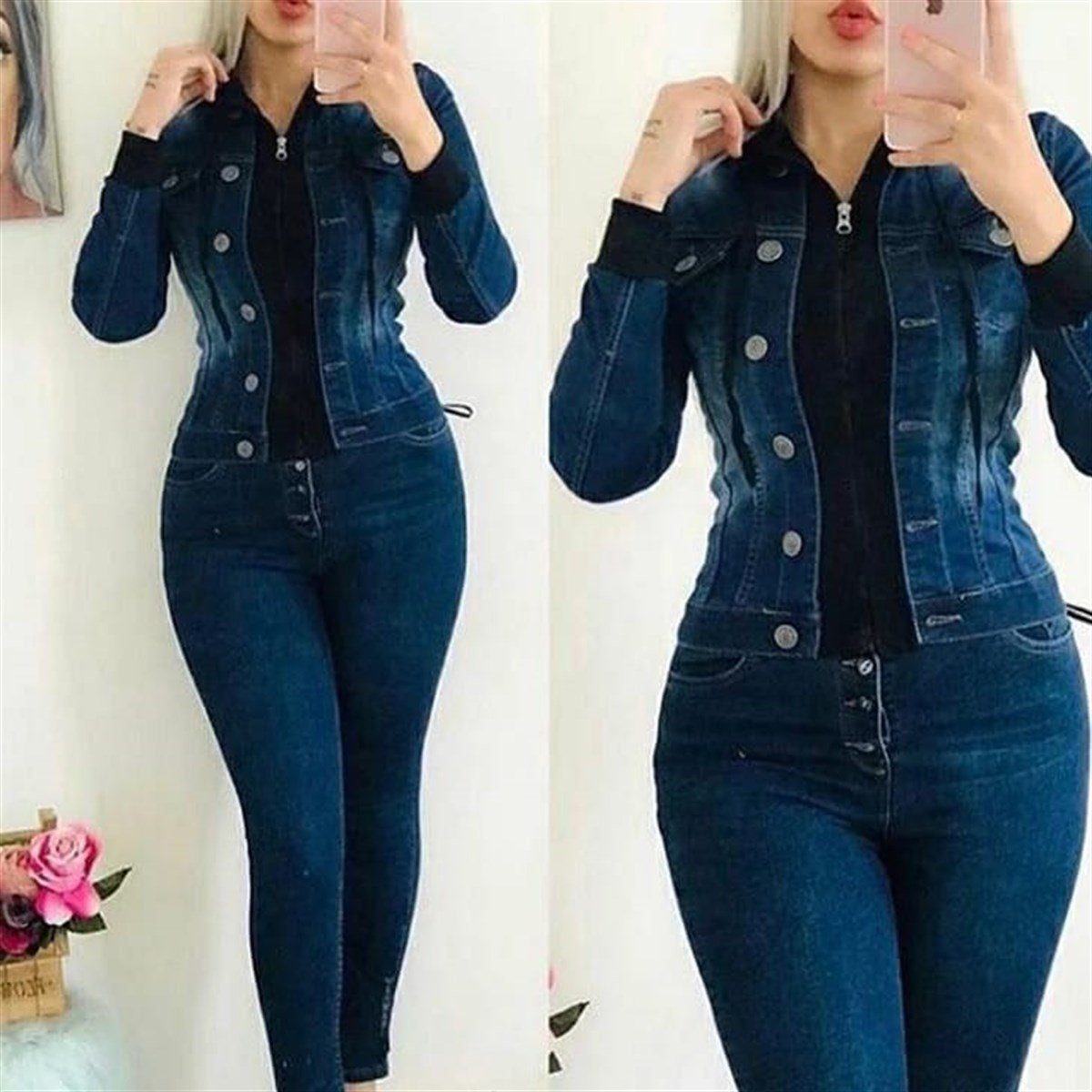  Bayan Kapşonlu  Kot Ceket 9929347