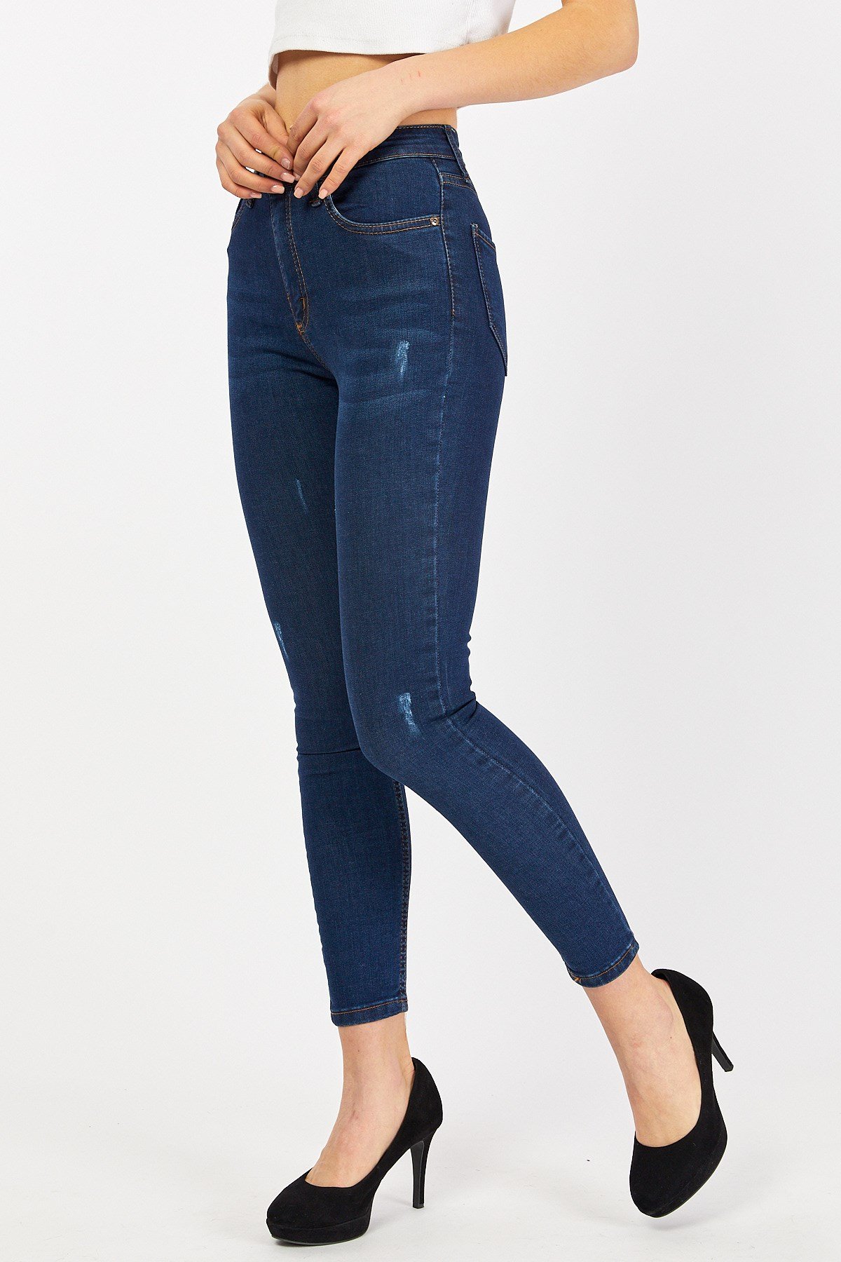  Mavi Yüksek Bel Bayan Pantolon