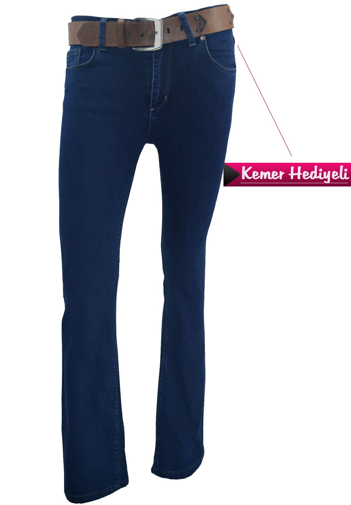 Mavi İspanyol Paça Likralı Bayan Pantolon