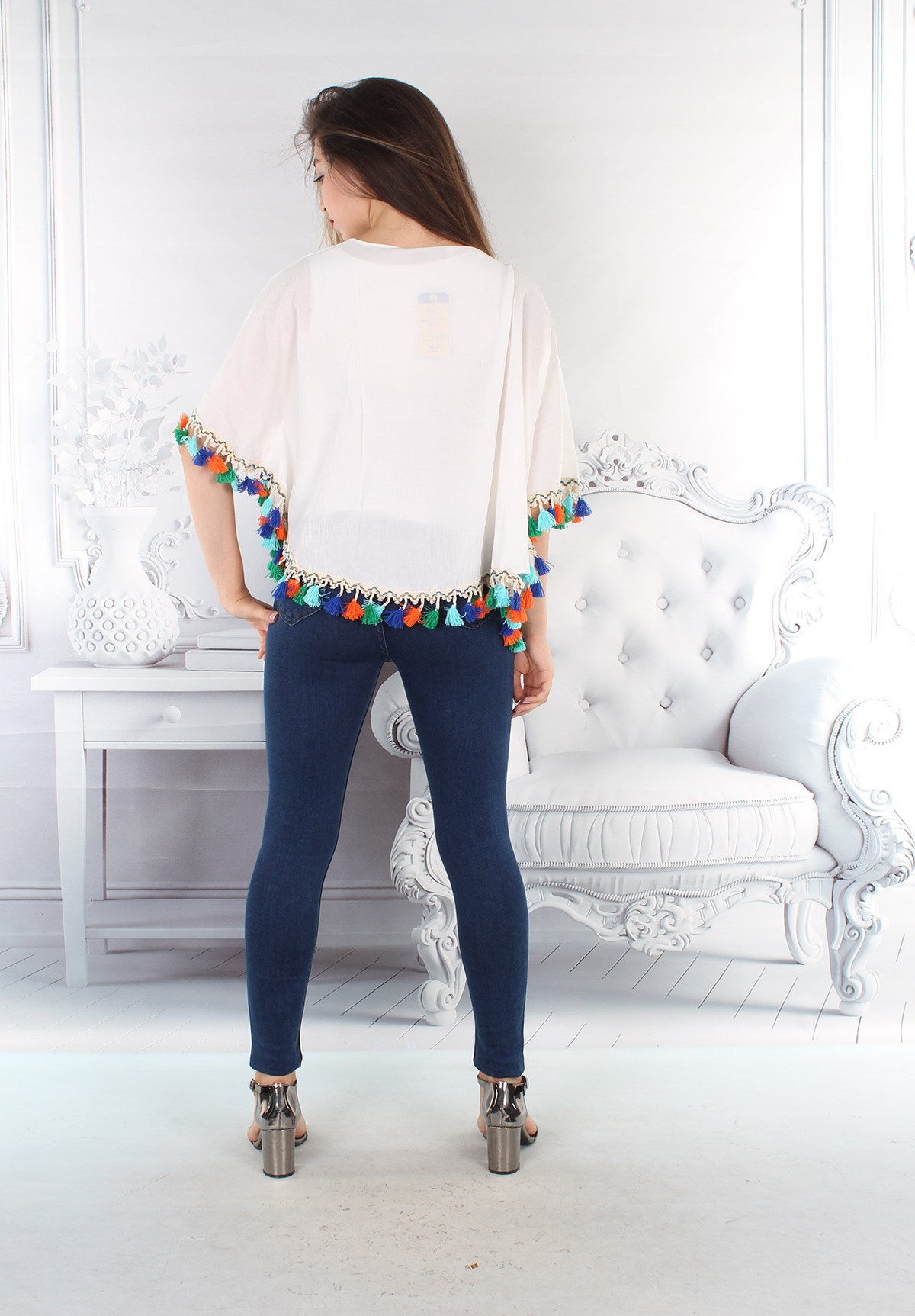 Baharlık Yeni Model Püsküllü Ekru Panço