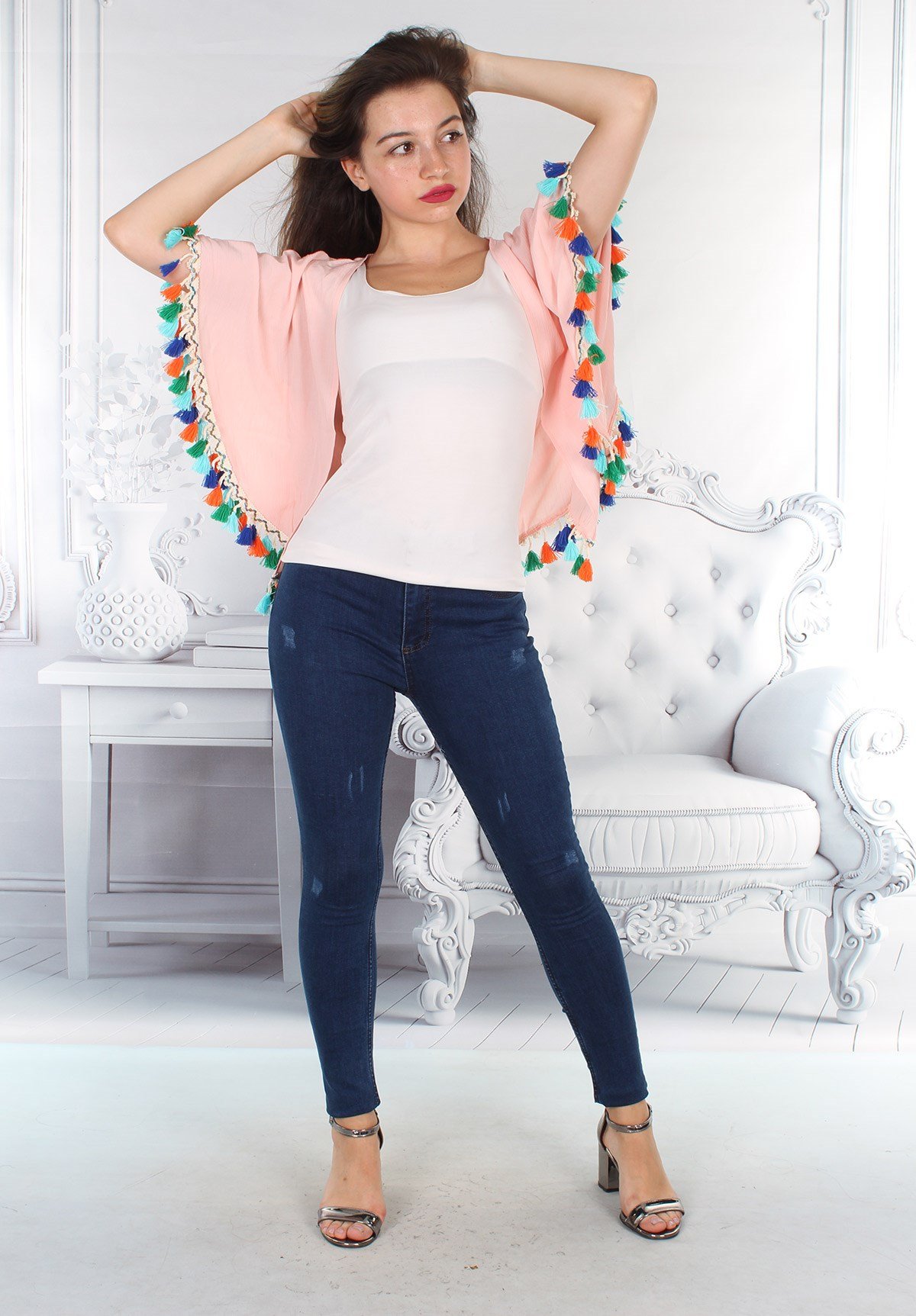 Baharlık Yeni Model Püsküllü Pudra Pembe Panço