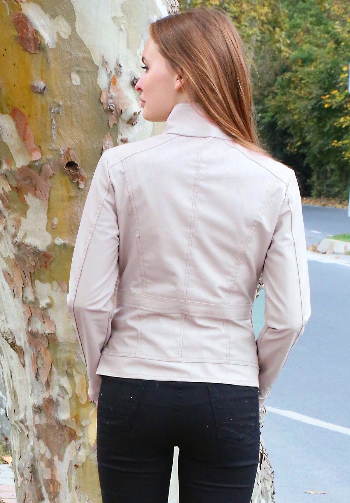 Bayan Fermuarlı Vizon Deri Mont