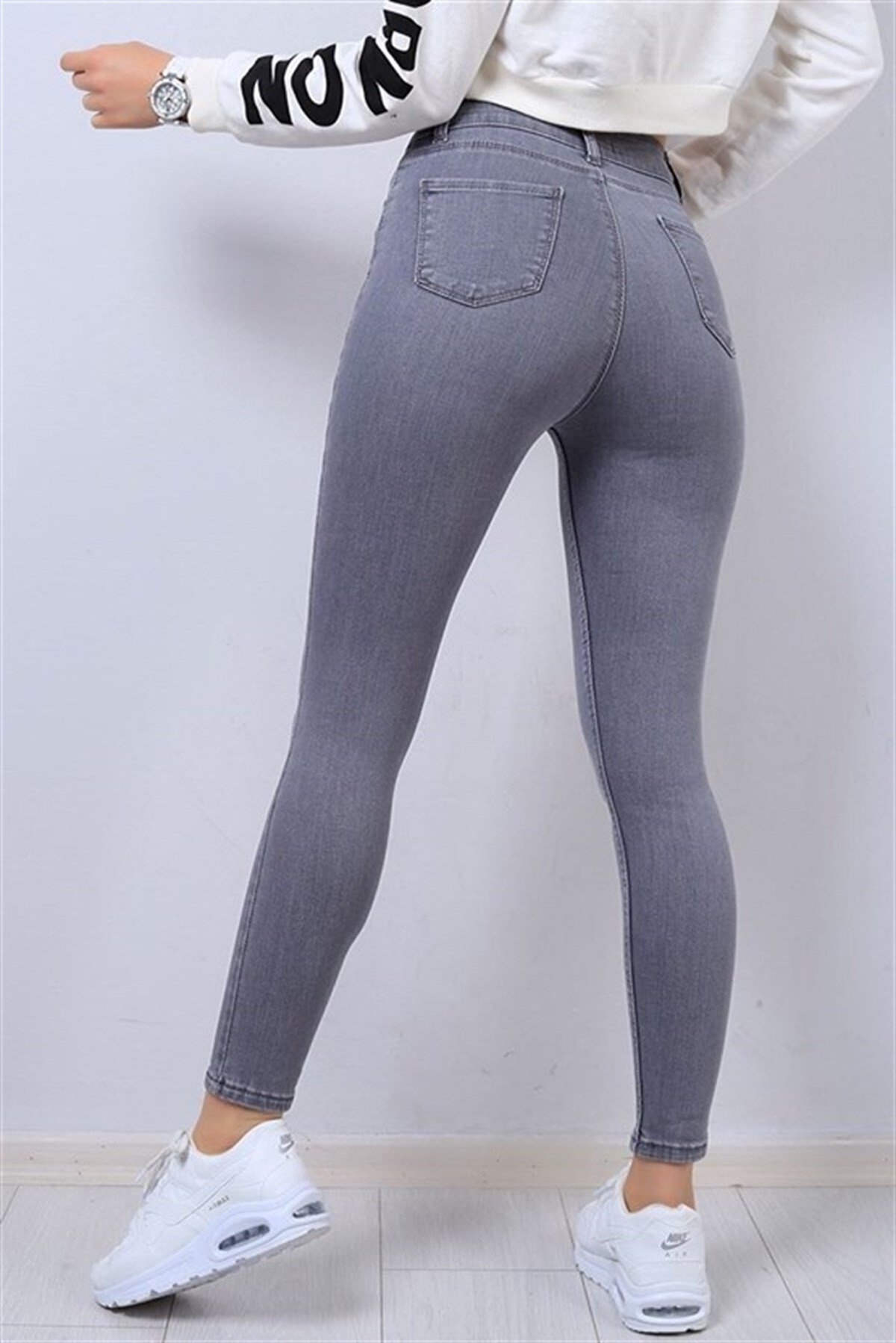 Bayan Gri Dar Paça Kot Pantolon 96766656