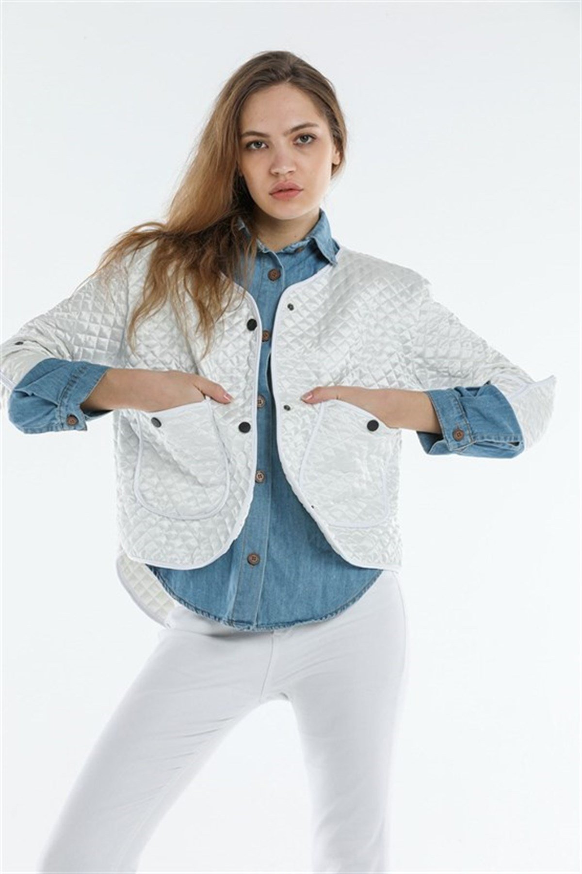 Bayan Jean Detaylı Kapütüne Ceket 03446