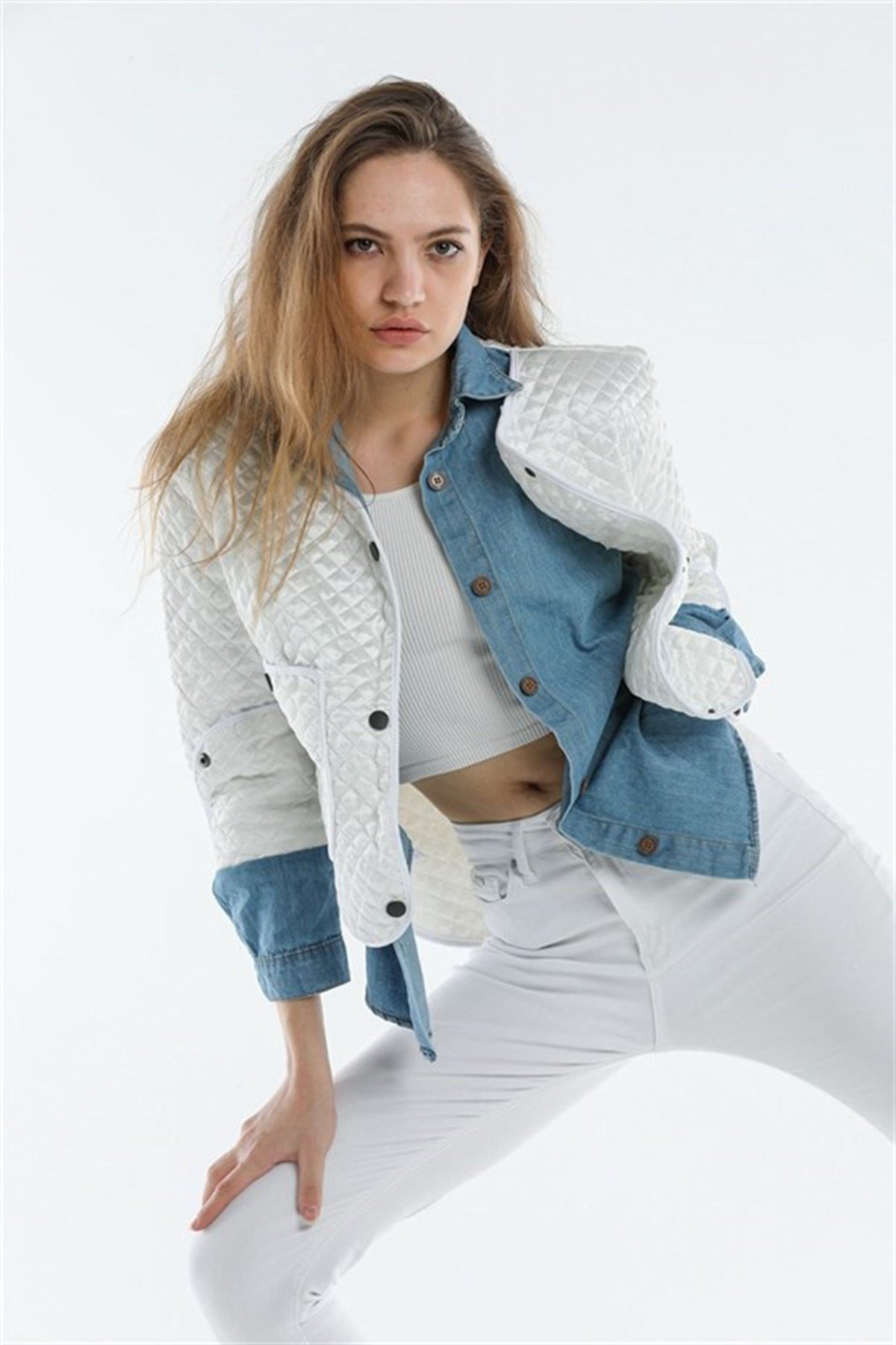 Bayan Jean Detaylı Kapütüne Ceket 03446