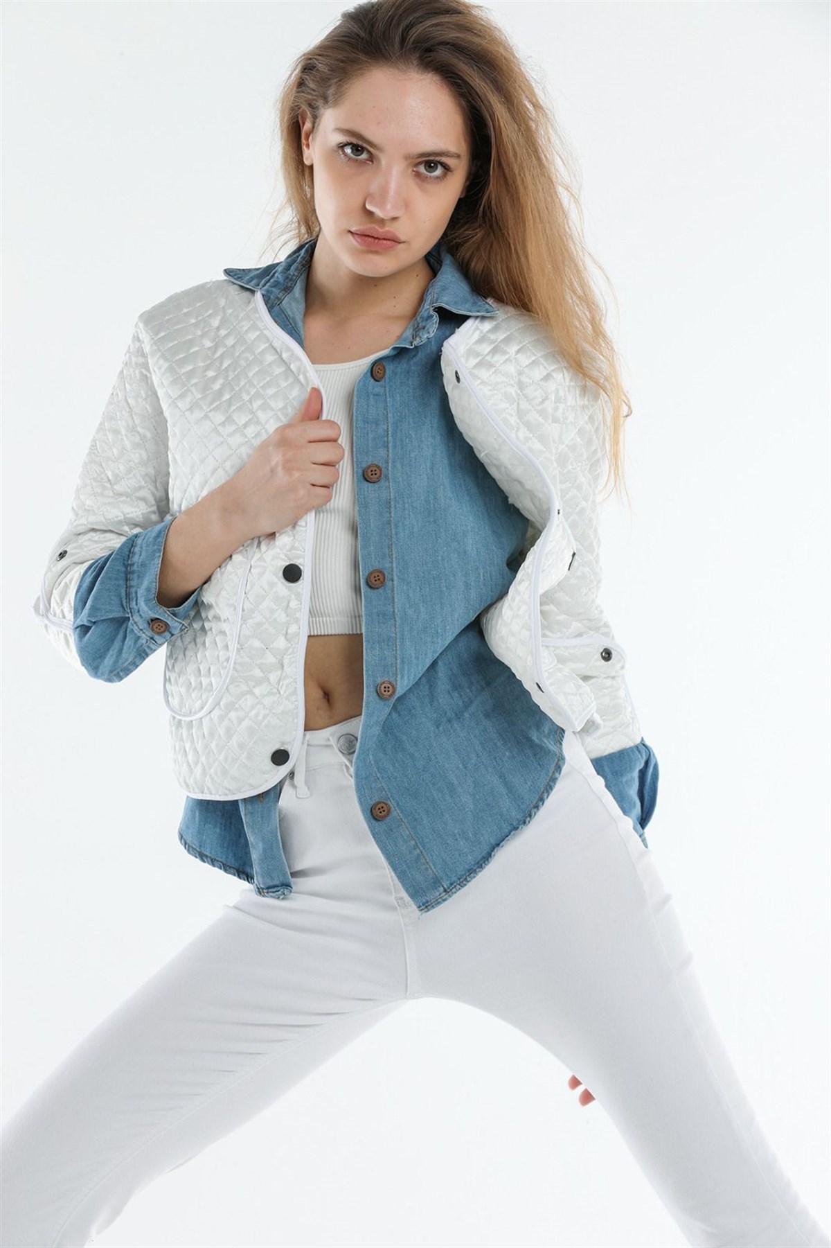 Bayan Jean Detaylı Kapütüne Ceket 03446