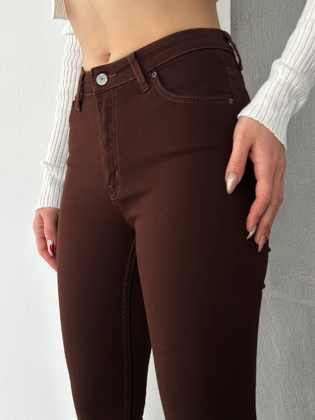 Bayan Kahverengi Dar Paça Kot pantolon 2884