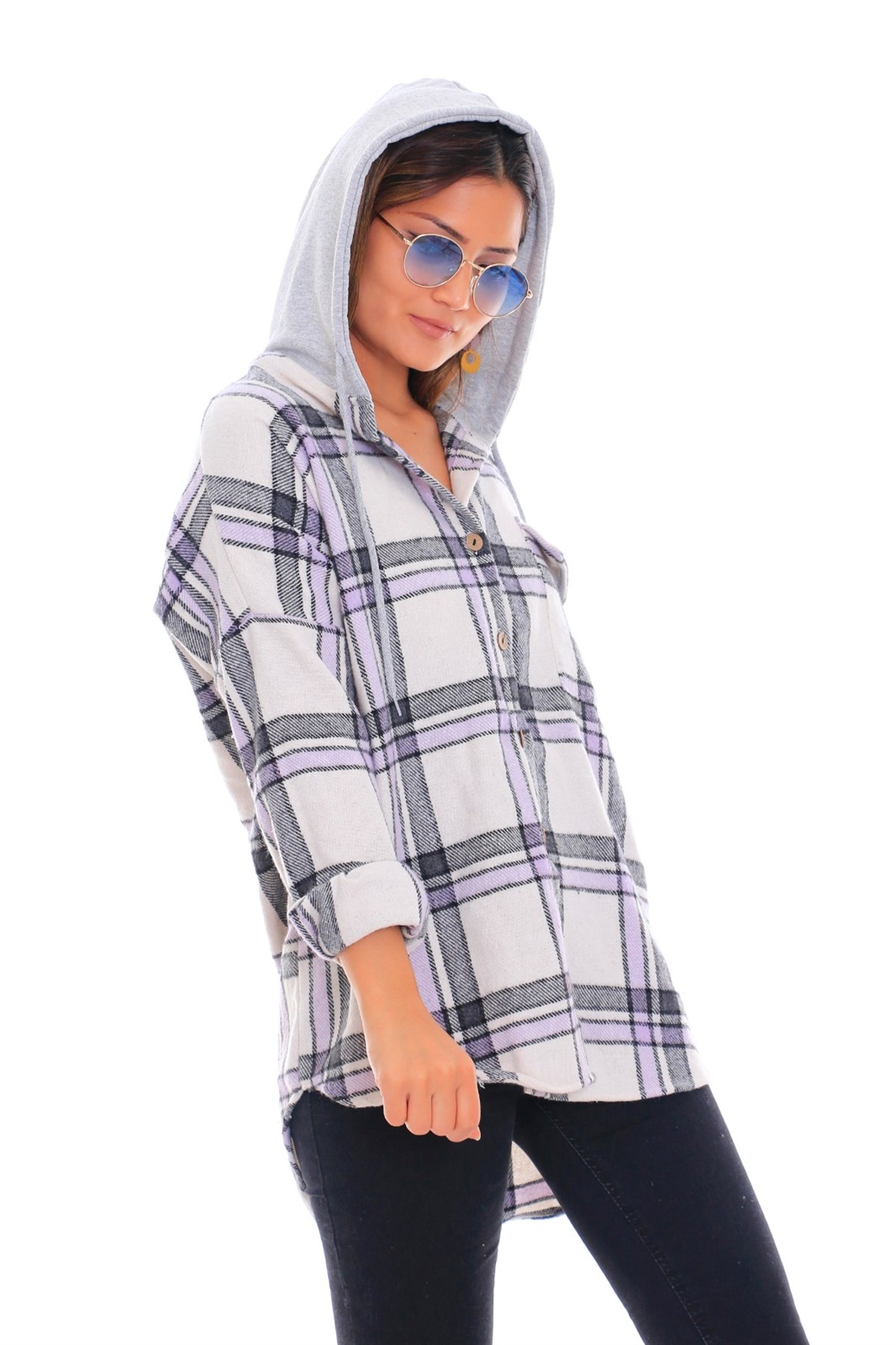 Bayan Kapşonlu Oduncu Gömlek 6627411