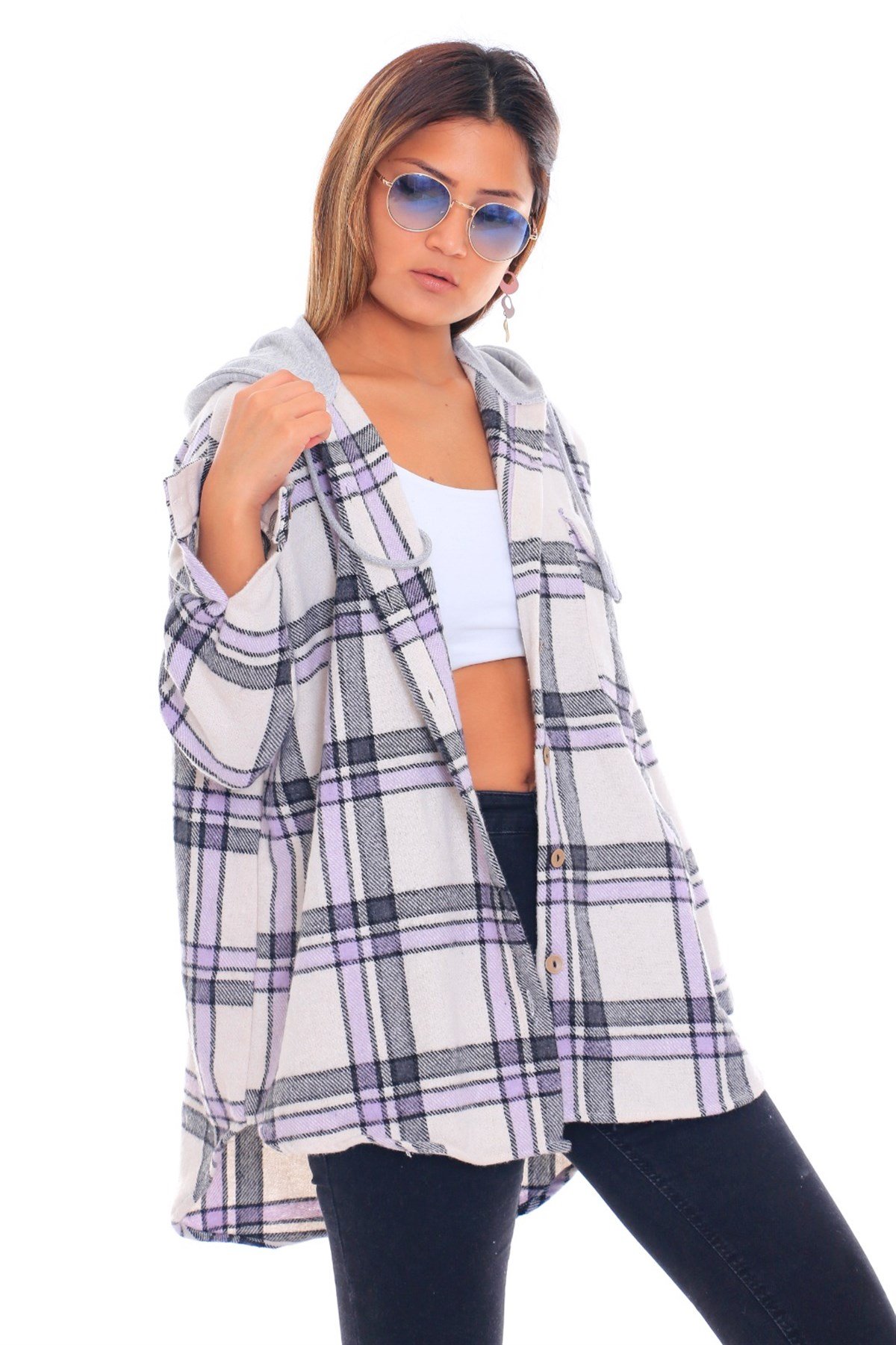 Bayan Kapşonlu Oduncu Gömlek 6627411