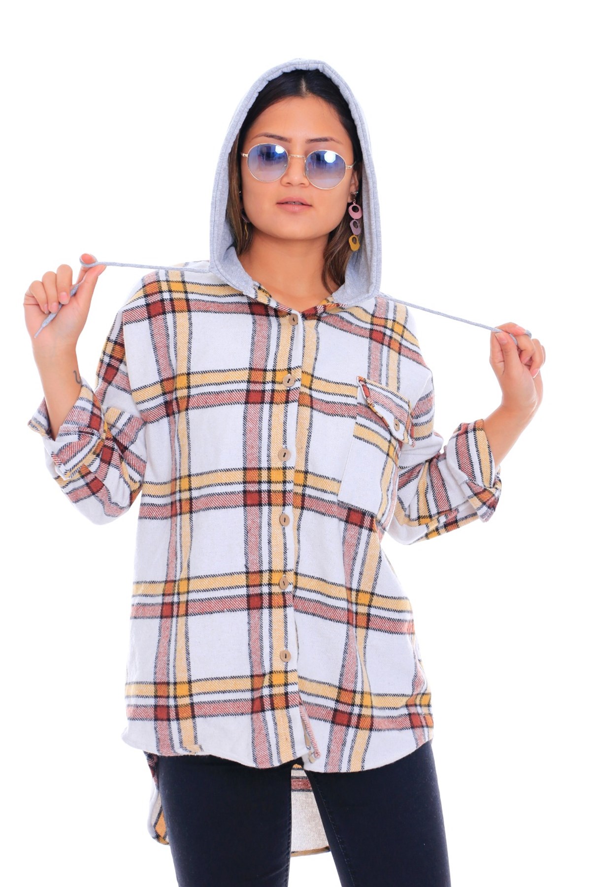 Bayan Kapşonlu Oduncu Gömlek6 25141