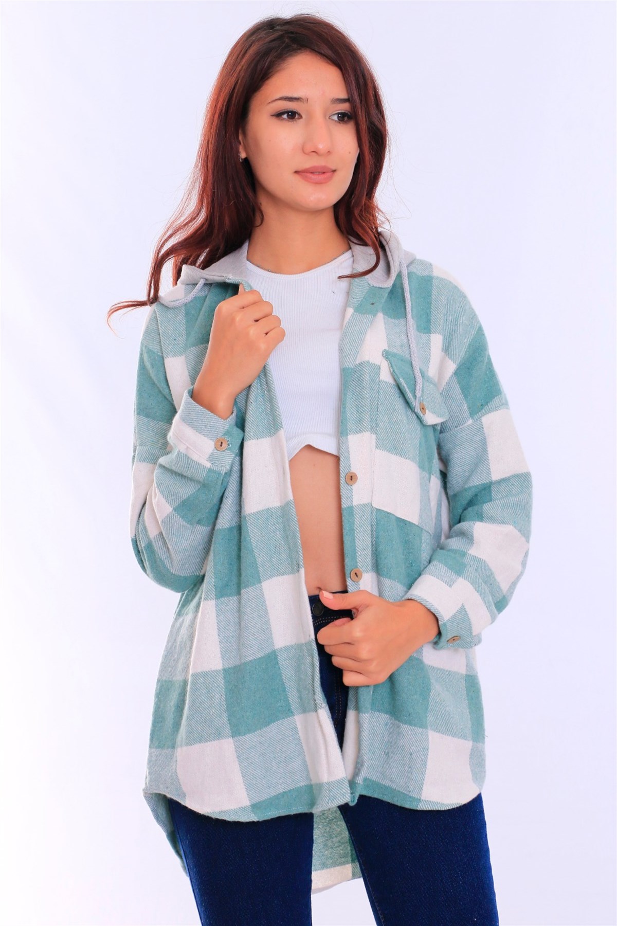 Bayan Kapşonlu Oduncu Gömlek66210011