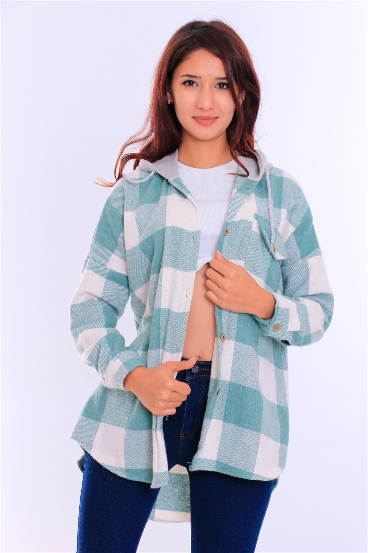 Bayan Kapşonlu Oduncu Gömlek66210011