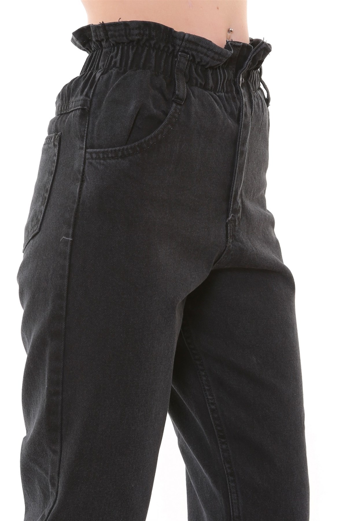 Bayan kemeri lastikli mom pantolon