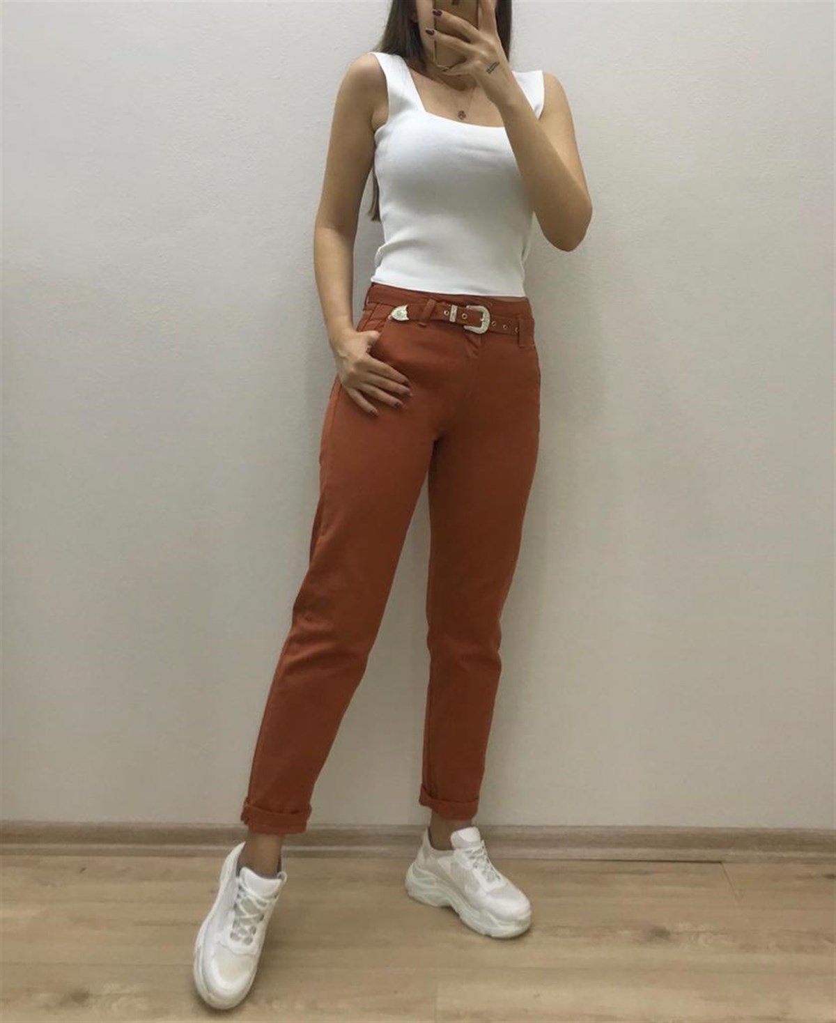 Bayan Kemerli mom pantolon 47444