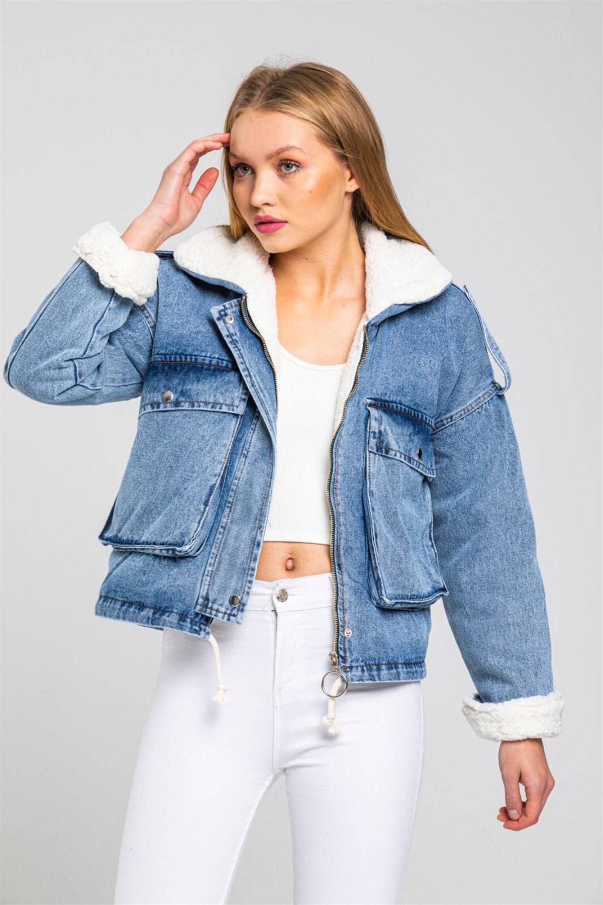 Bayan Kürklü Kot  Ceket 447414366