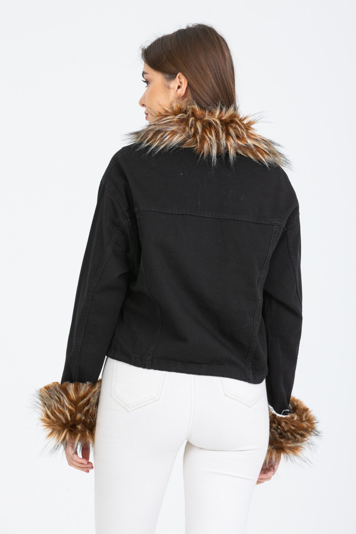 Bayan Yakasi Kürklü Kot Ceket 6999908