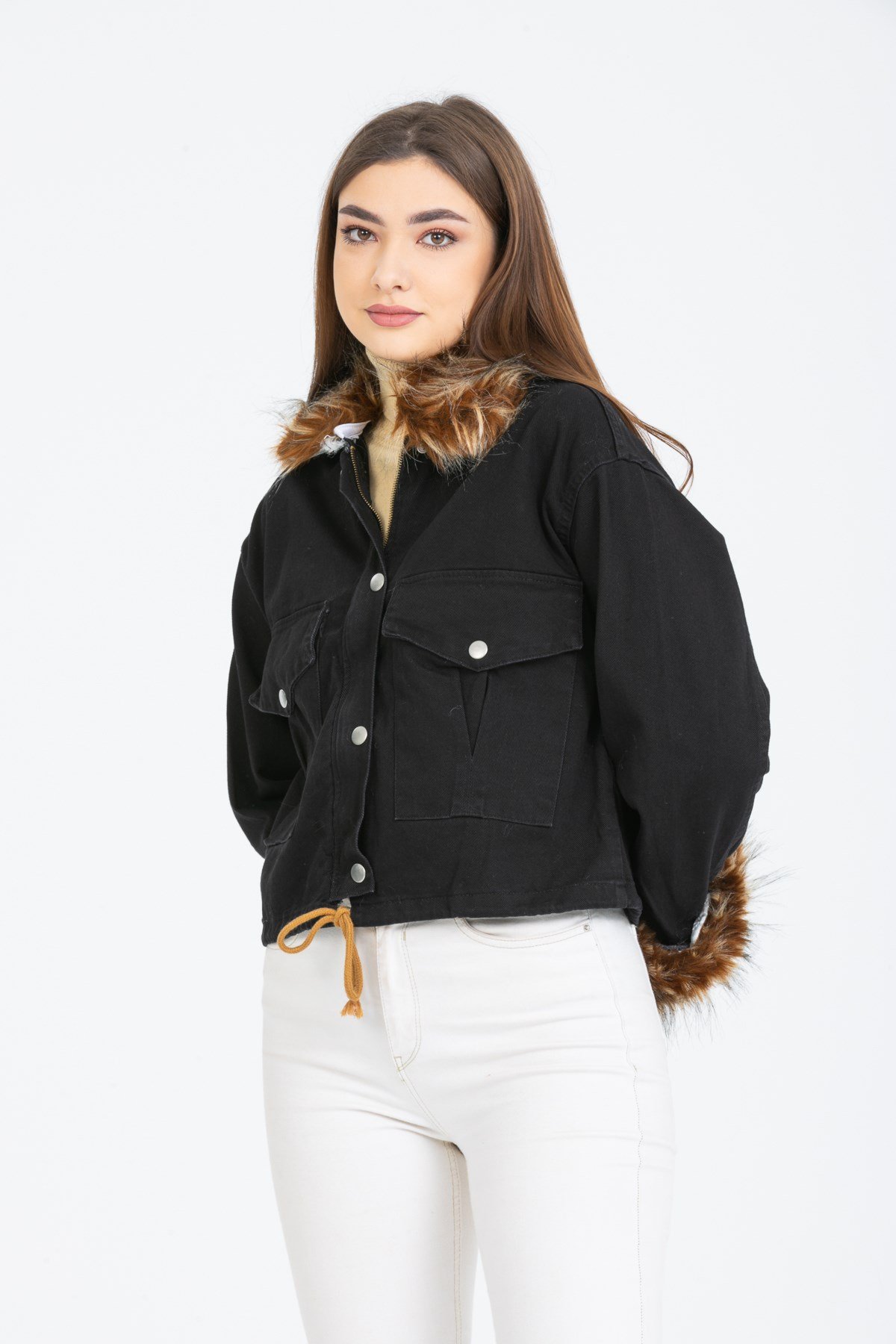 Bayan Yakasi Kürklü Kot Ceket 6999908