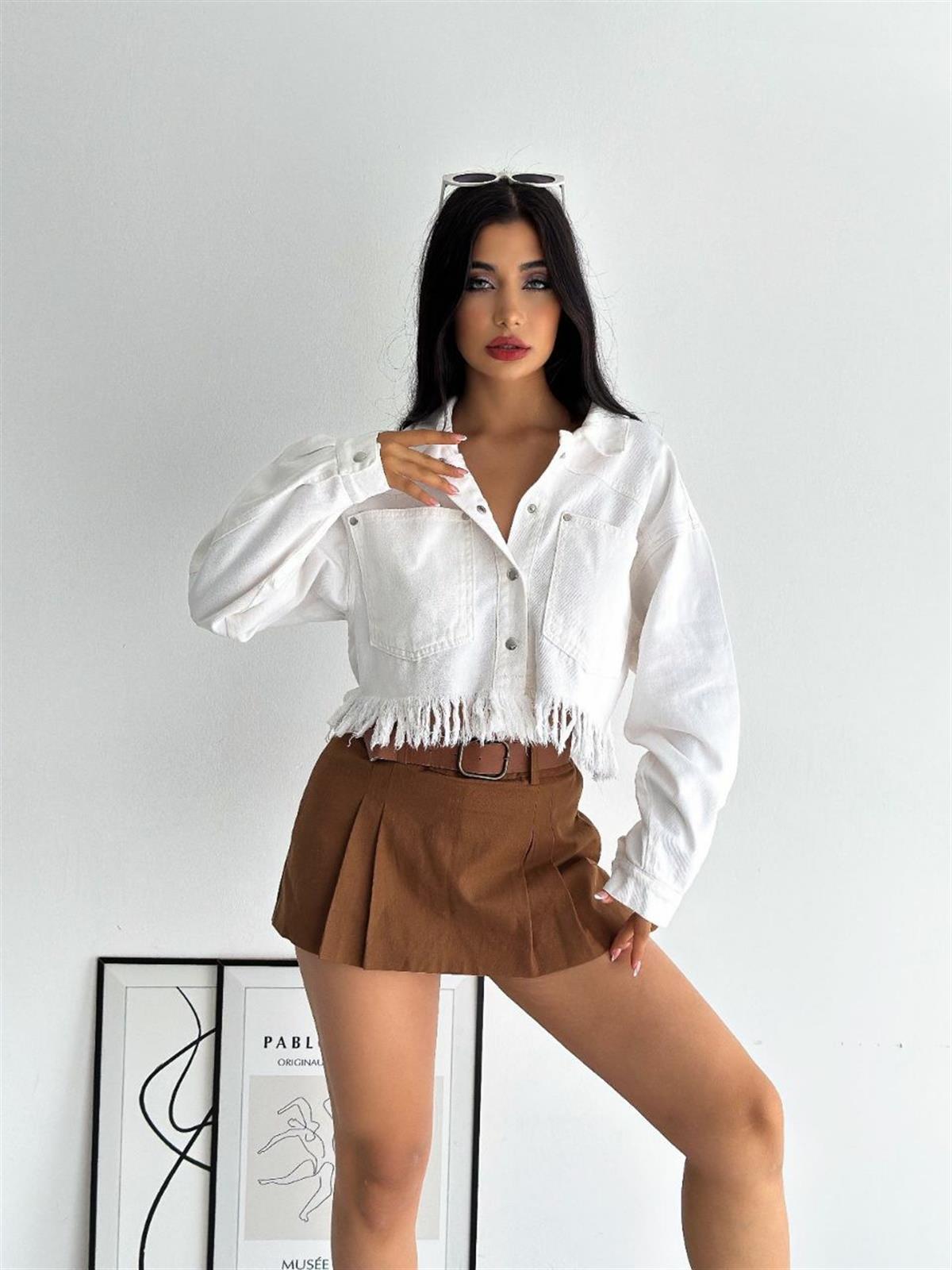 Bayan Yeni Model Beyaz Kot Ceket 258854