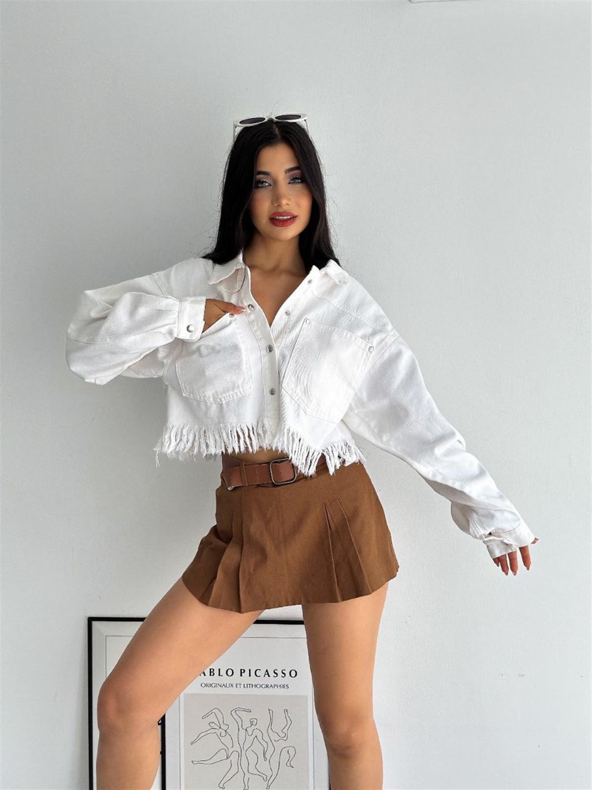 Bayan Yeni Model Beyaz Kot Ceket 258854