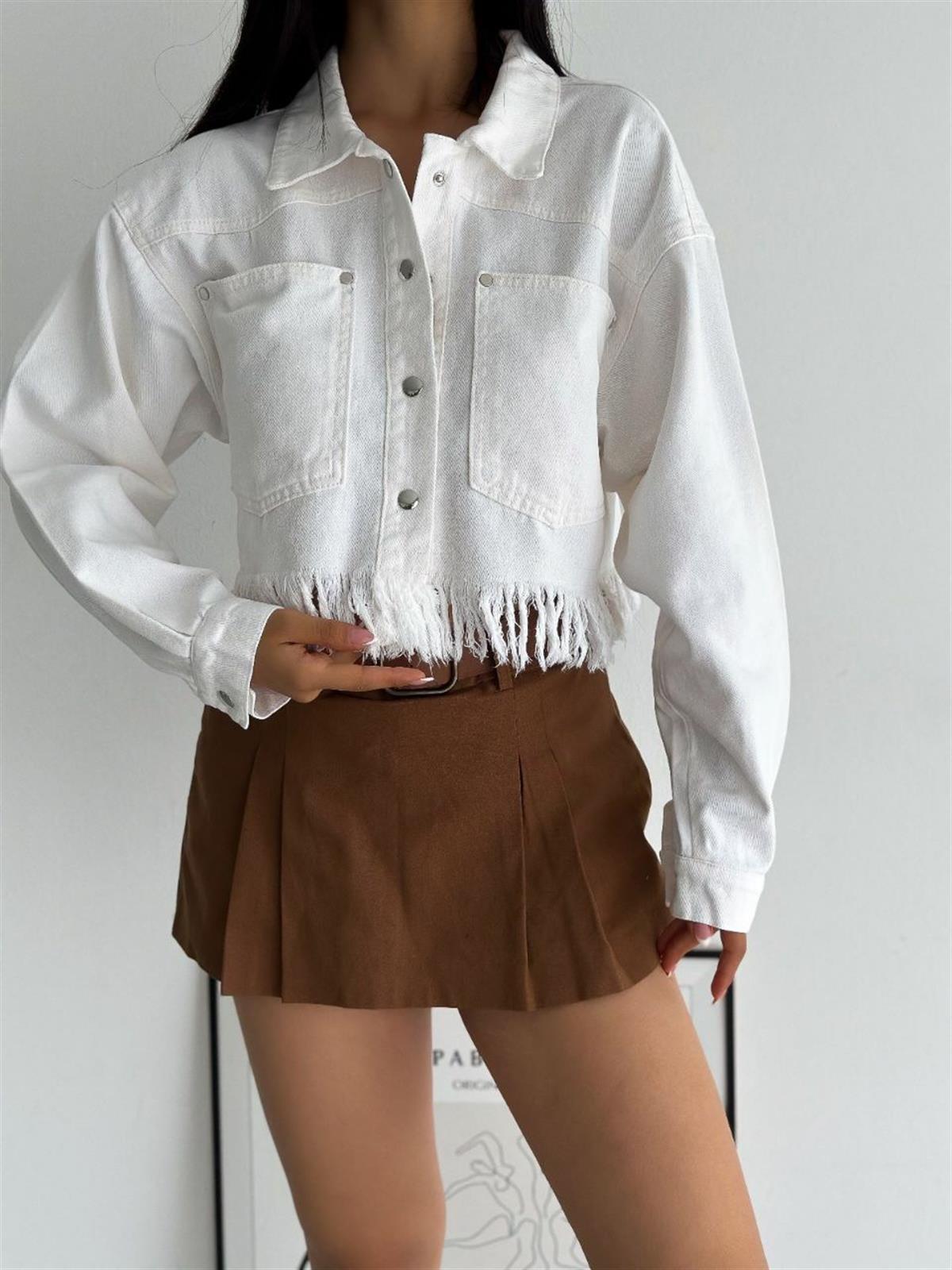 Bayan Yeni Model Beyaz Kot Ceket 258854