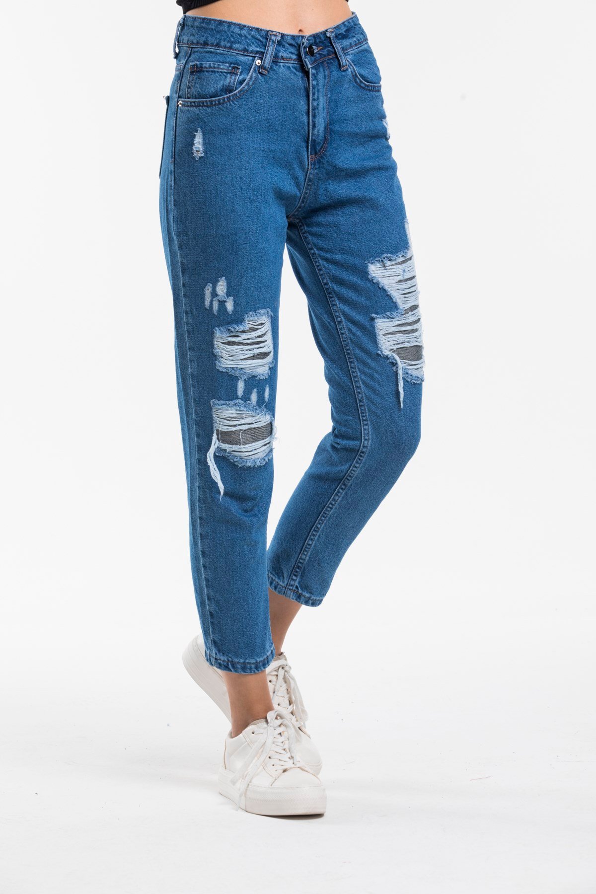 Bayan yırtıklı mom pantolon 84124202