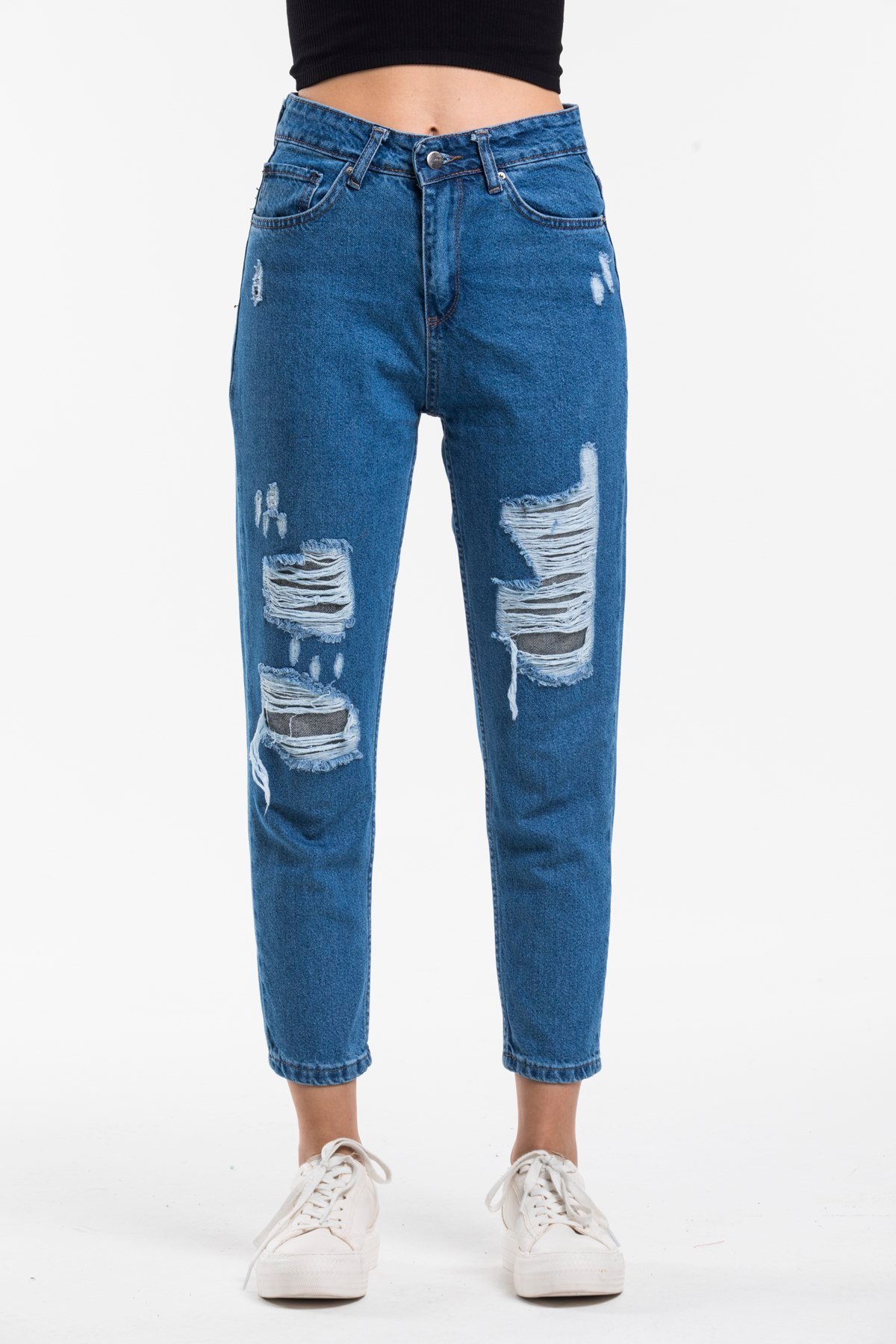 Bayan yırtıklı mom pantolon 84124202