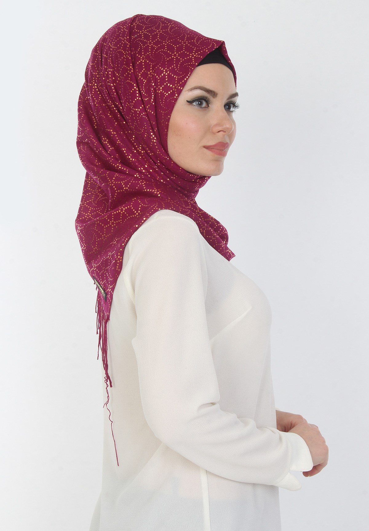 Bordo Altın Yaldızlı Bayan Şal