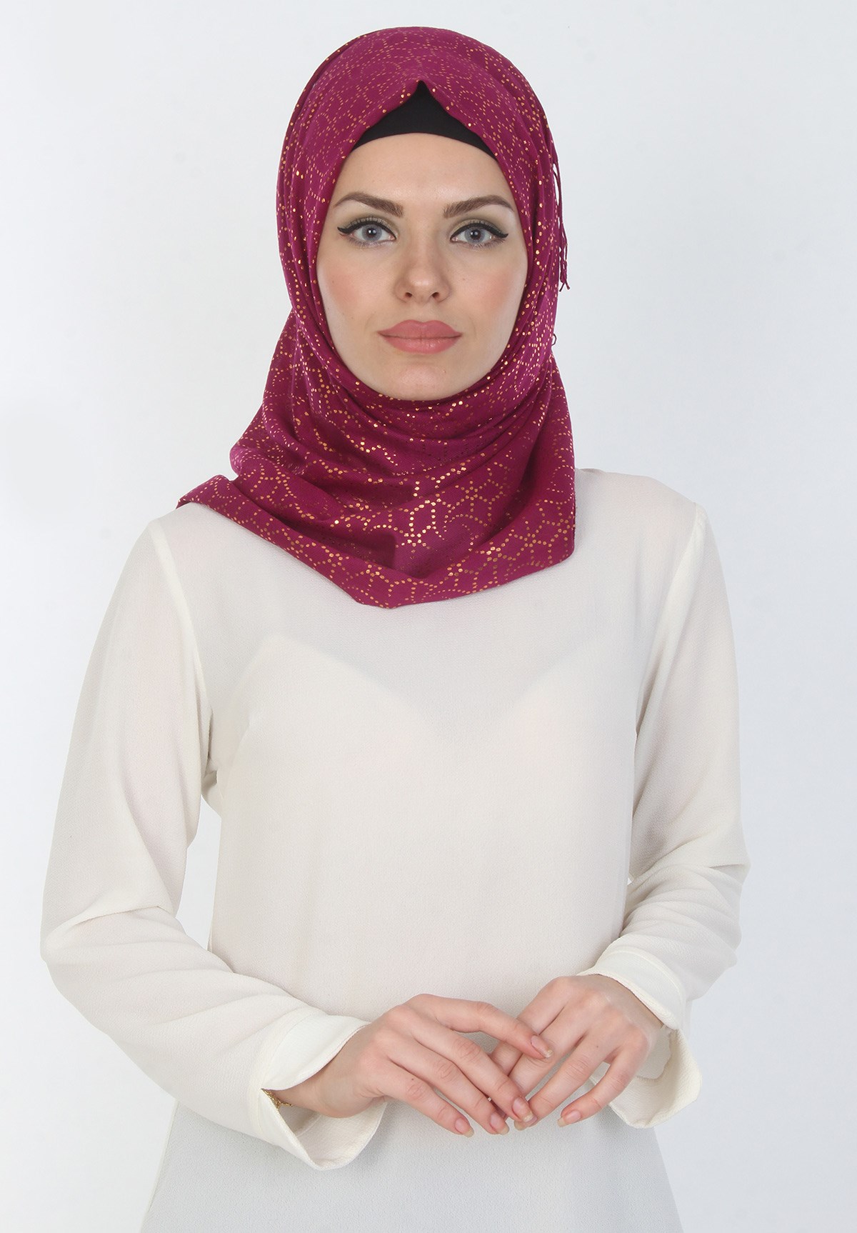 Bordo Altın Yaldızlı Bayan Şal