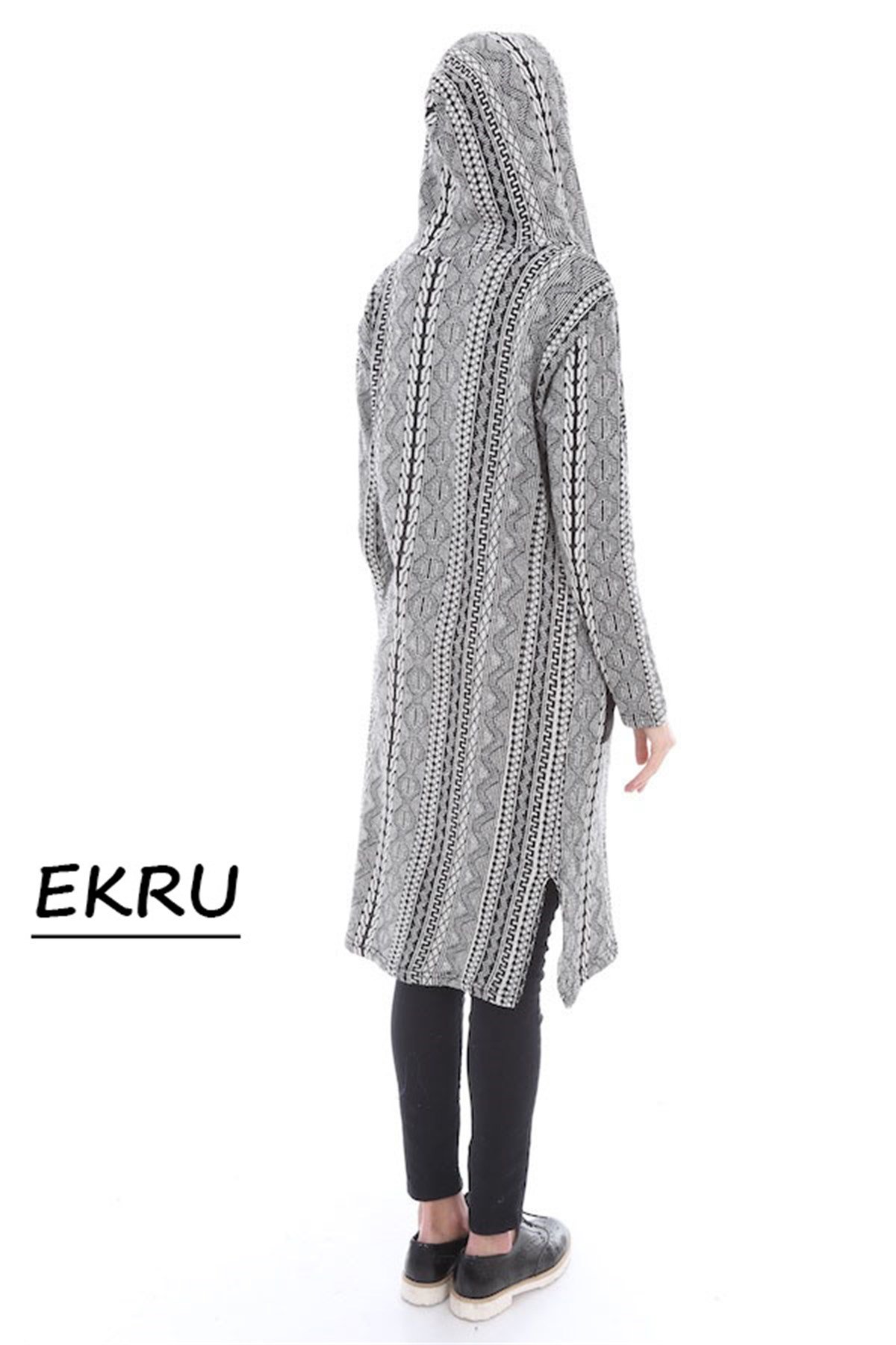 Cebi Derili Kapşonlu Triko Hırka