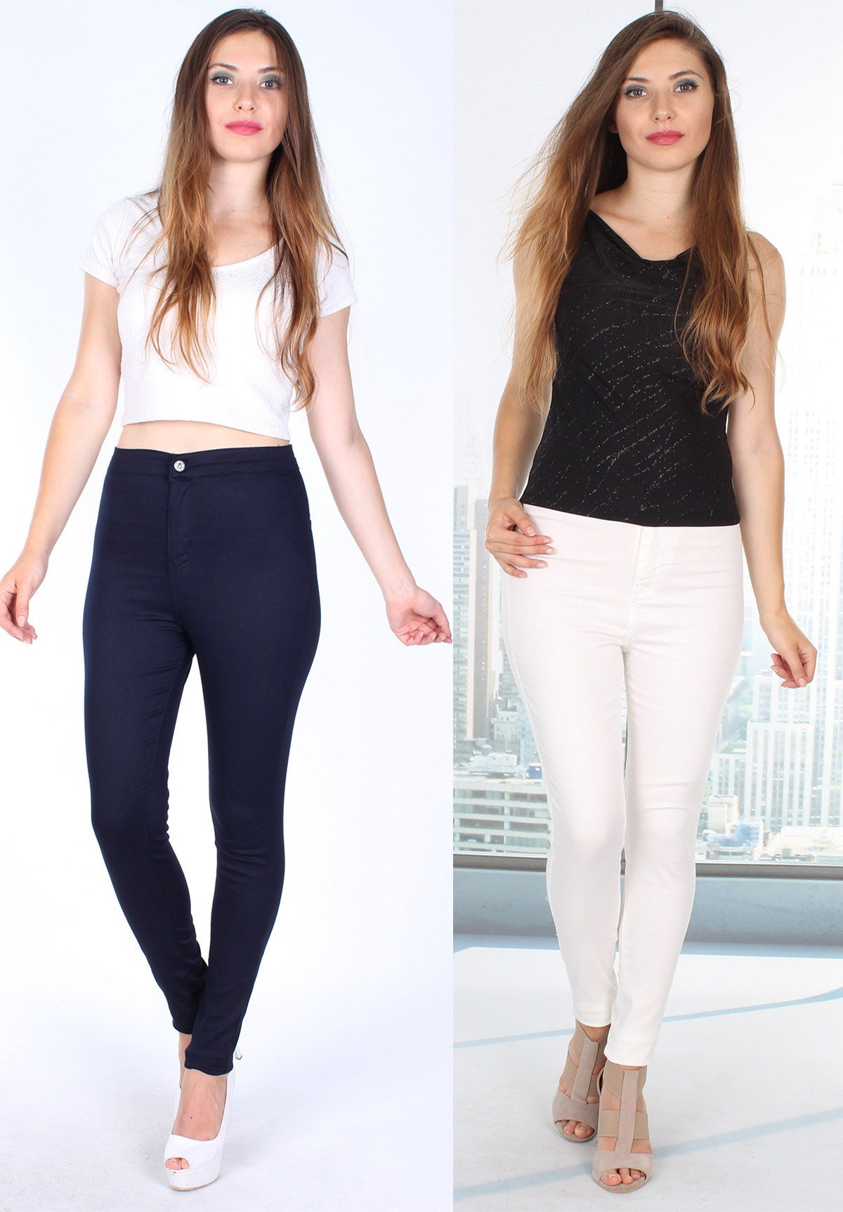 Çok Esnek Yan Cepsiz Likralı Yüksek Bel Kot Pantolon