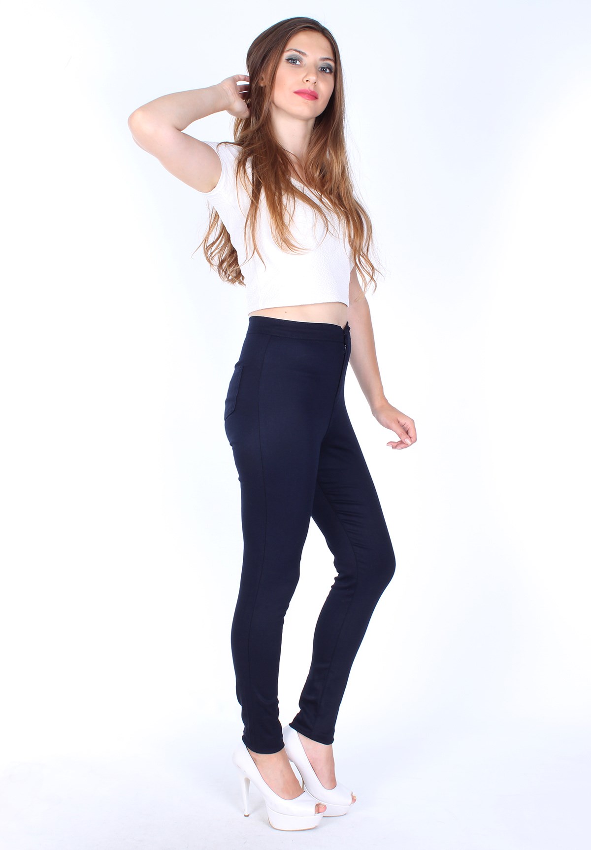 Çok Esnek Yan Cepsiz Likralı Yüksek Bel Kot Pantolon