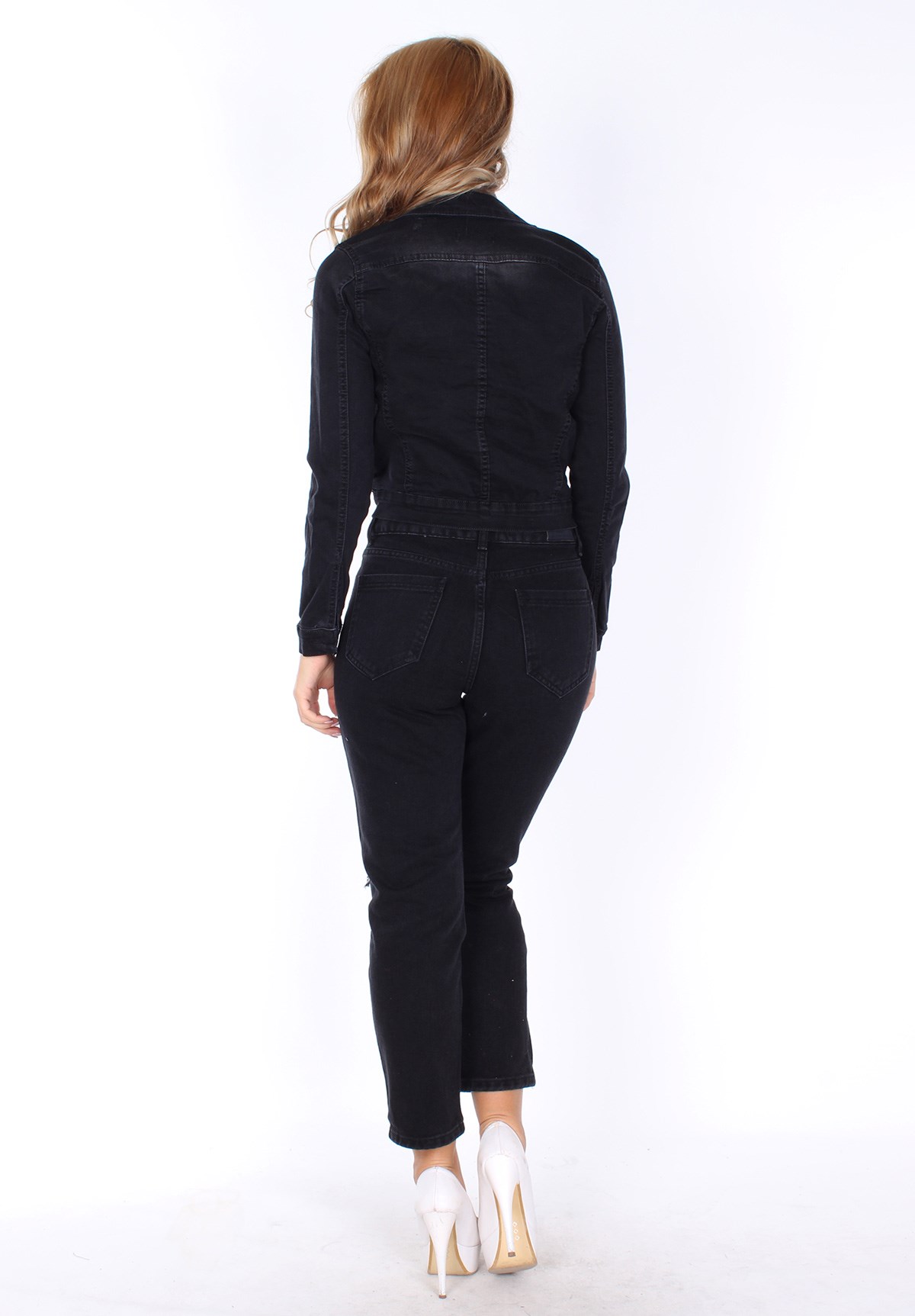 e-giyimsepeti Likralı Tırnaklı Style Siyah Bayan Kot Ceket 