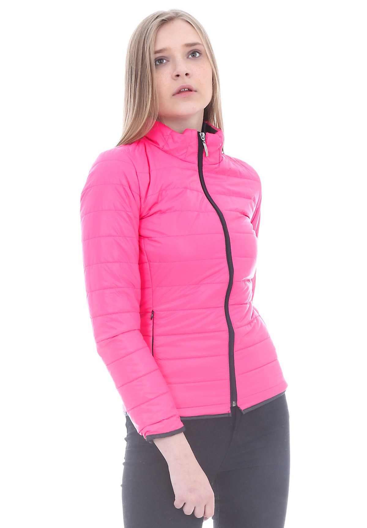 Fermuar Detaylı Siyah-Pembe-Haki Mont
