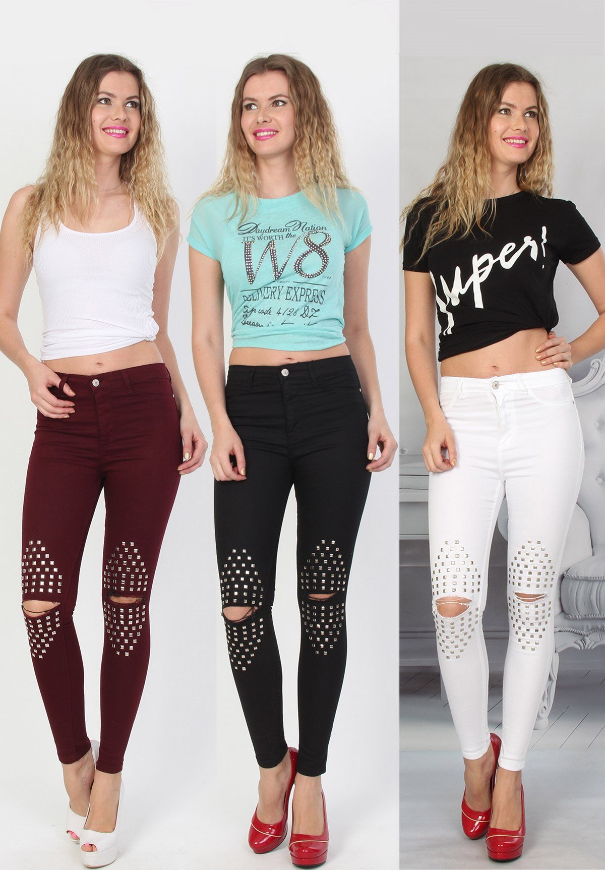 Full Likralı Taşlı Bayan Kot Pantolon - YDY2109	 