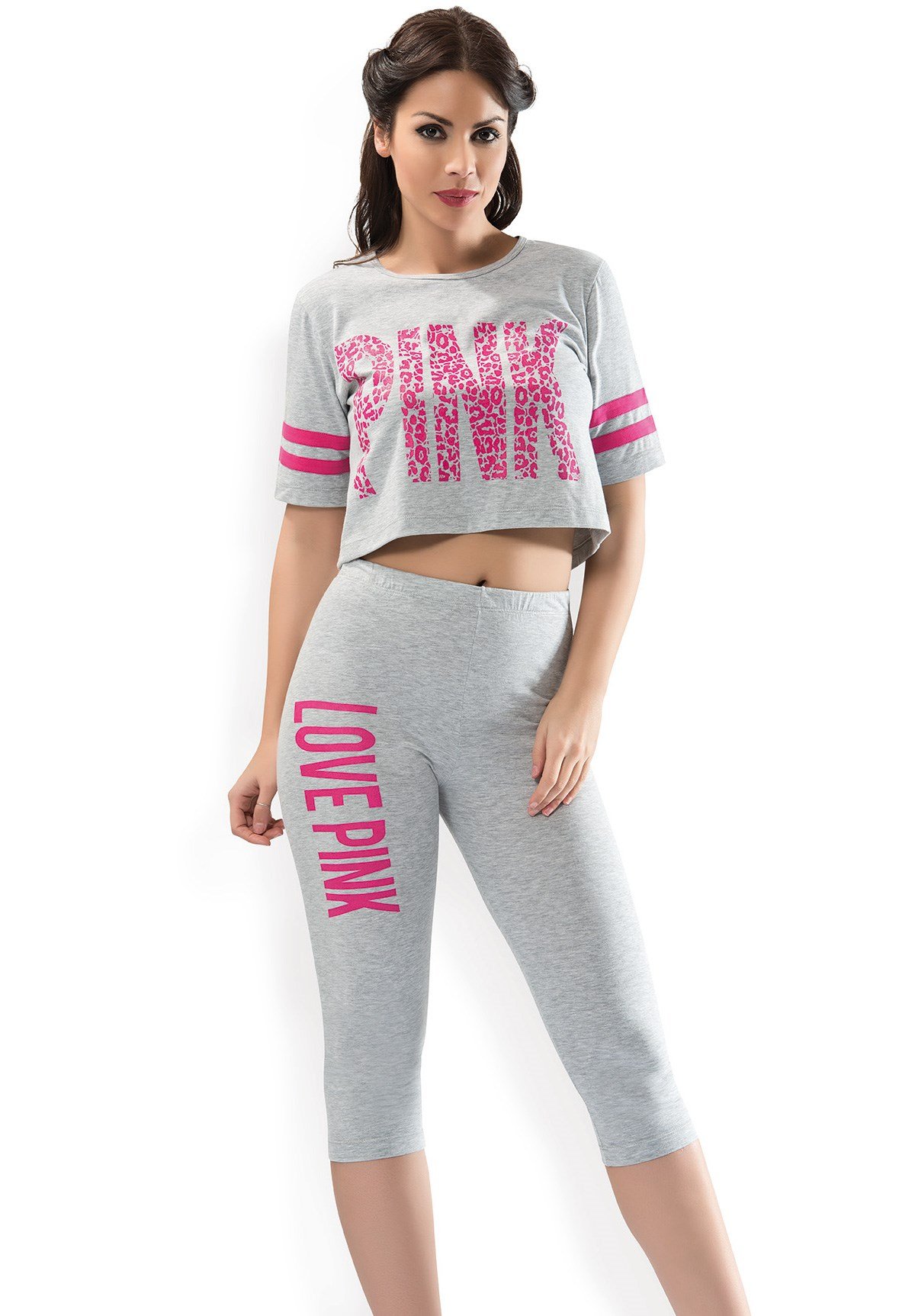 Gri Pink Bayan Kapri Pijama Takımı