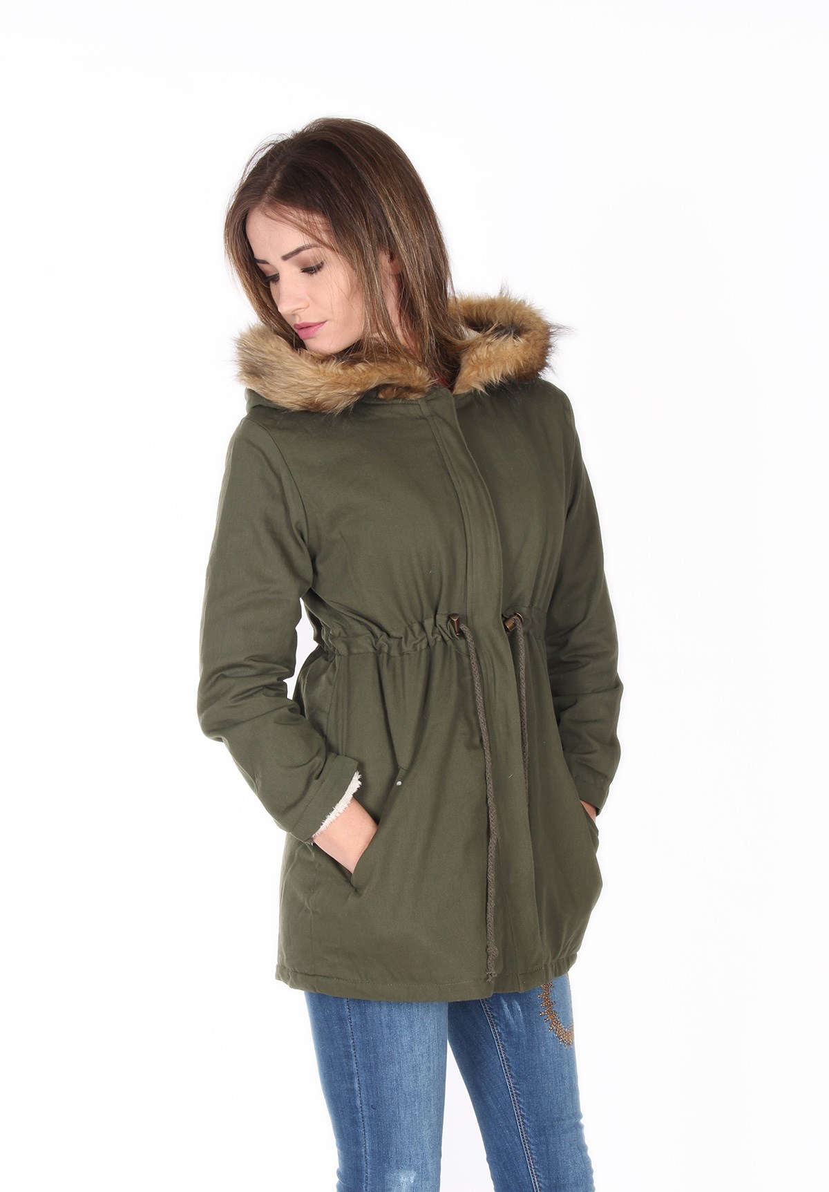 Haki Renk Bayan Mont